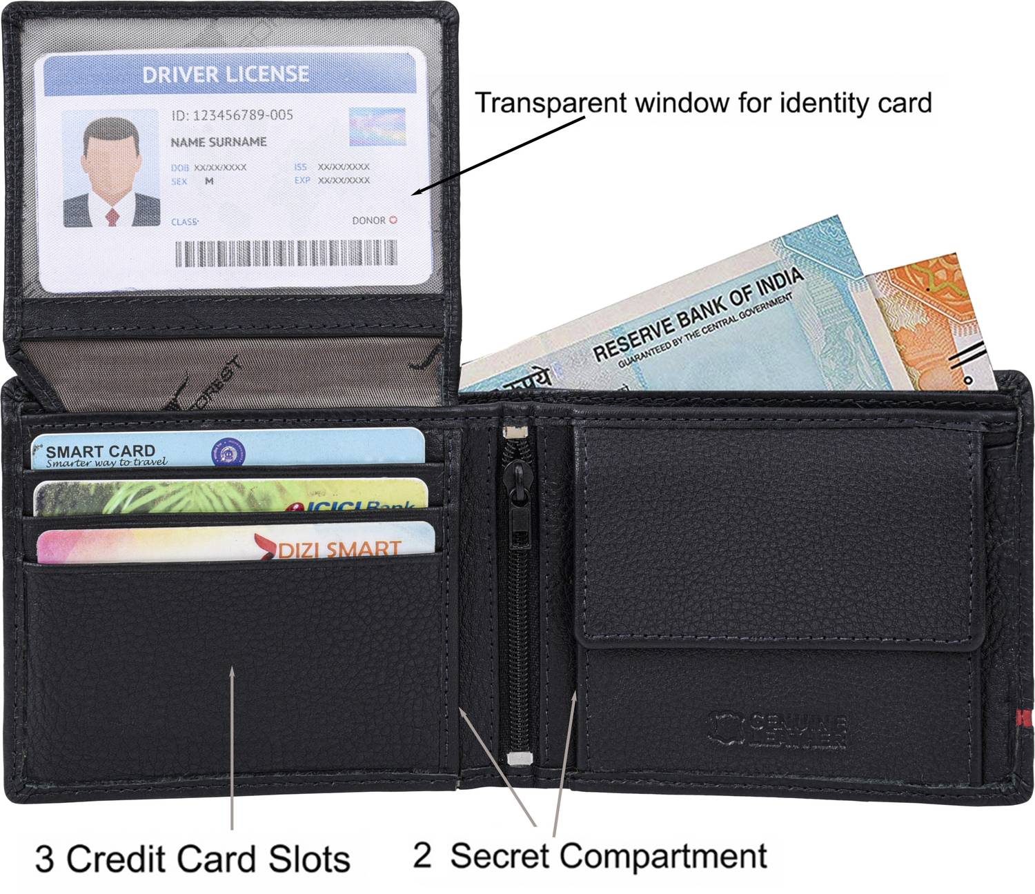 URBAN FOREST Men Black Leather Wallet - Image 4