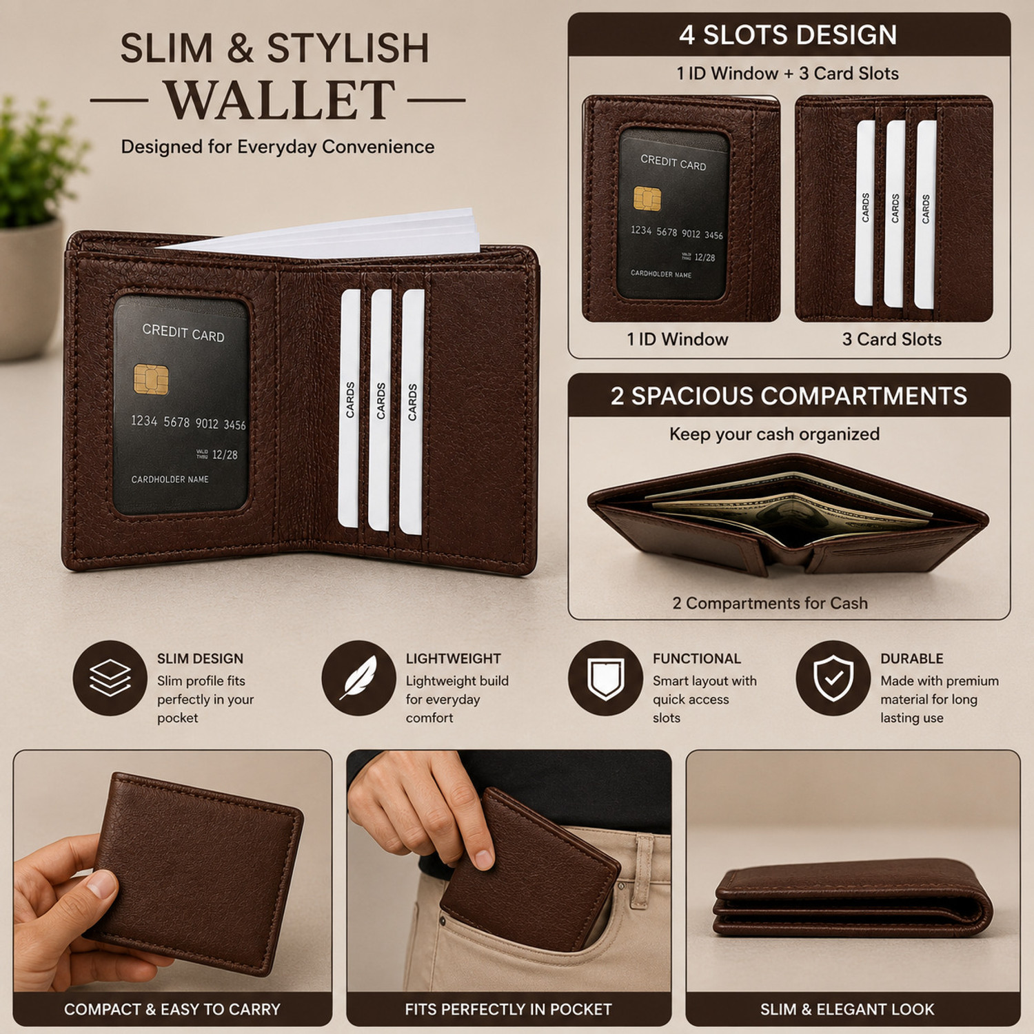 Image of Velbero Men Casual, Ethnic, Evening /Party, Formal, Travel, Trendy Brown Artificial Leather Card Holder