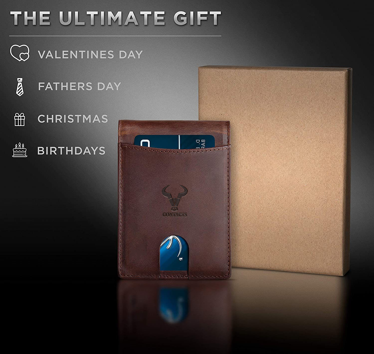 Image of CONTACTS Men Trendy Brown Genuine Leather Card Holder