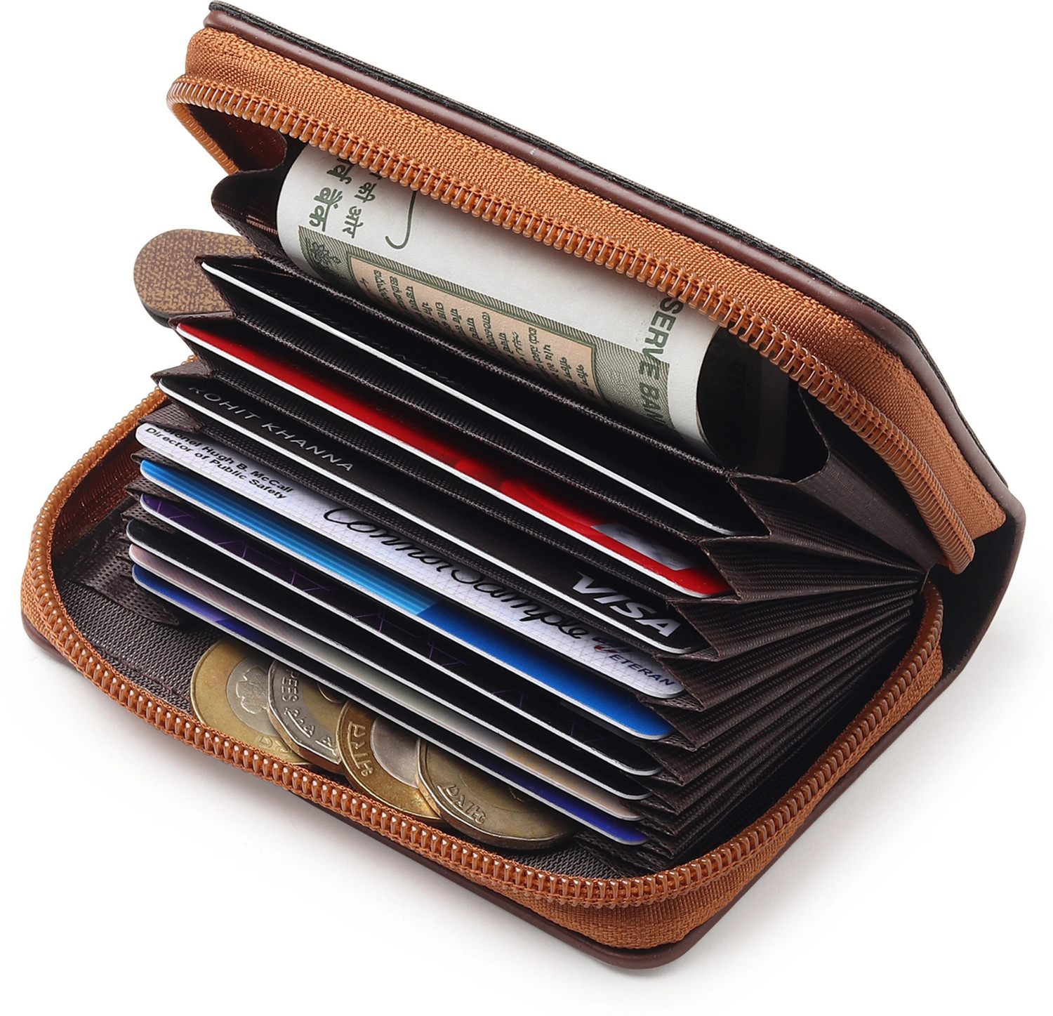 Image of HAMITION CADDRE Men & Women Casual Brown Genuine Leather Card Holder