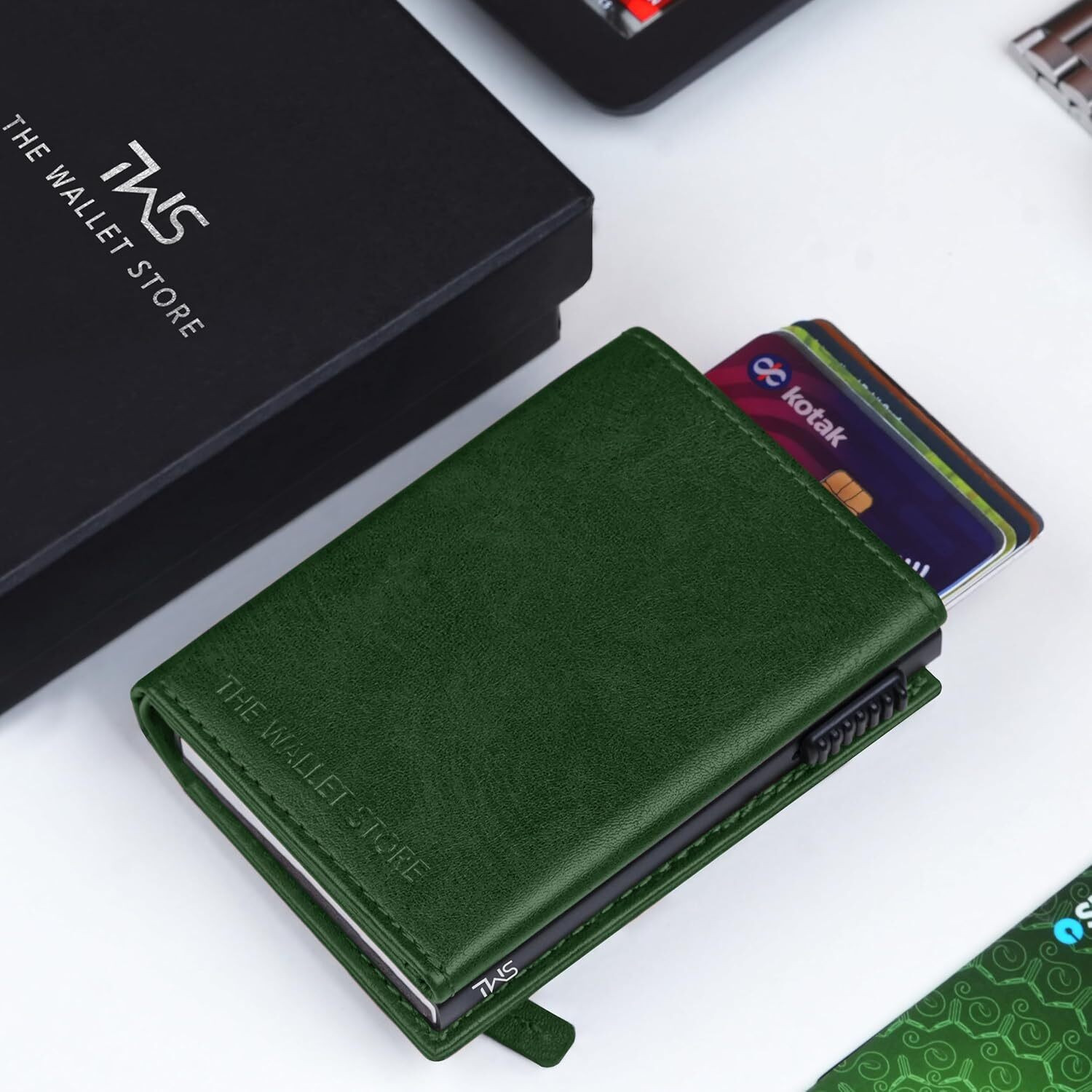 Image of thewalletstore Men Casual Green Genuine Leather Wallet