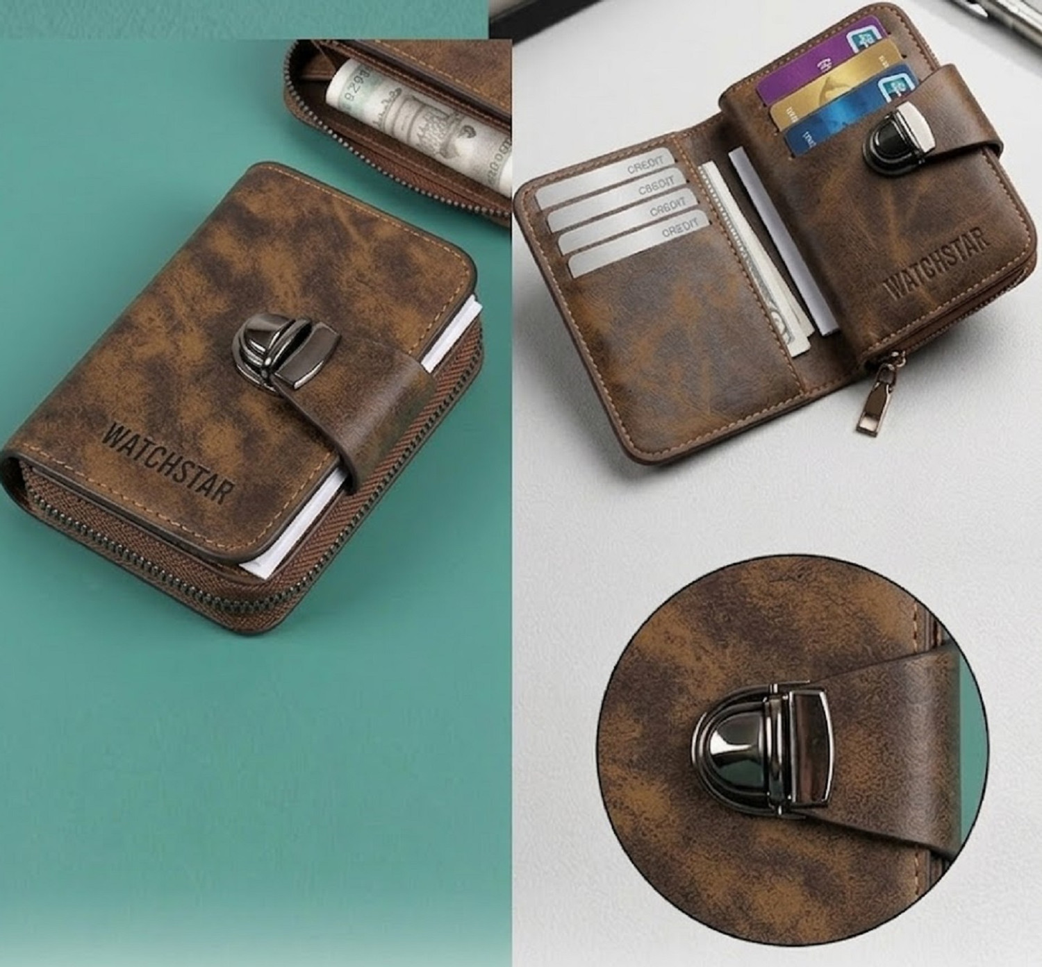Image of watchstar Men Casual Brown Genuine Leather Card Holder