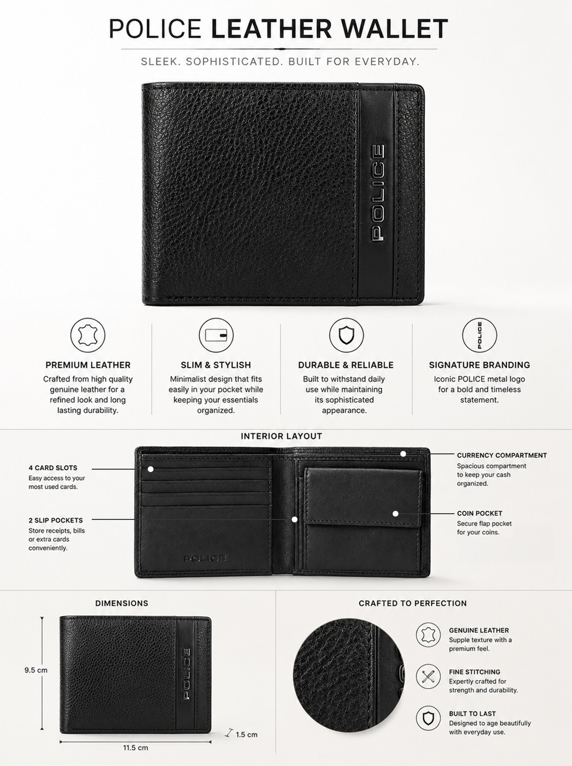 Image of Police Men Black Genuine Leather Wallet