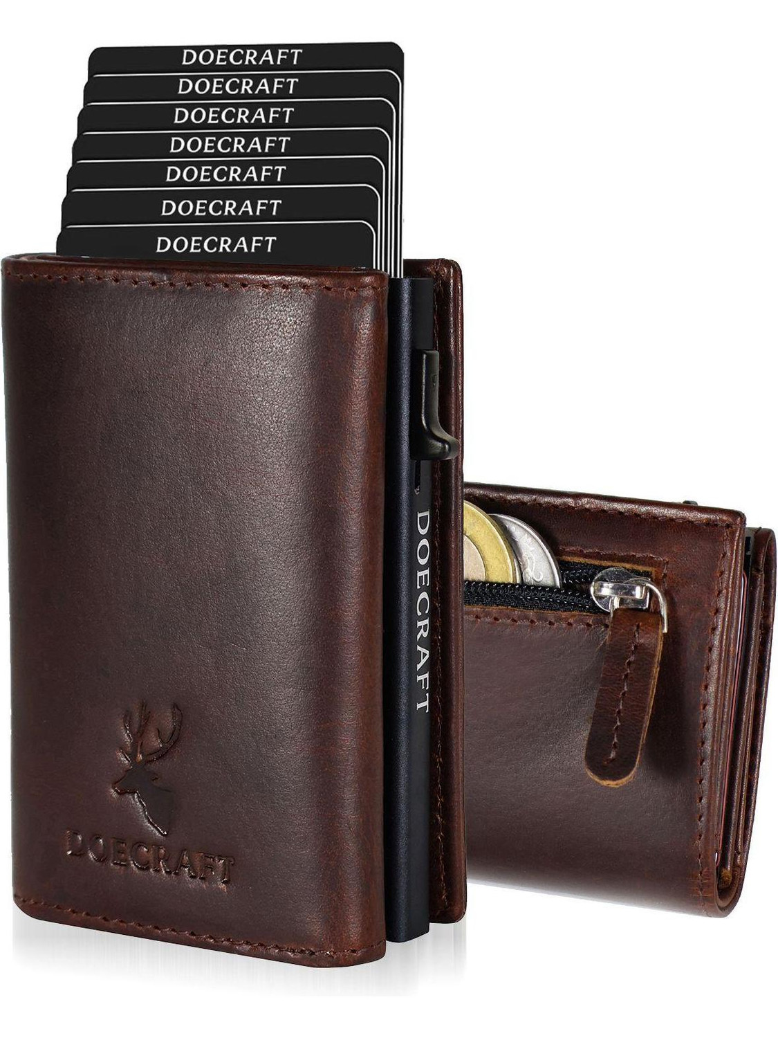 Image of DOECRAFT Men Casual, Formal Brown, Black Genuine Leather, Aluminium Wallet