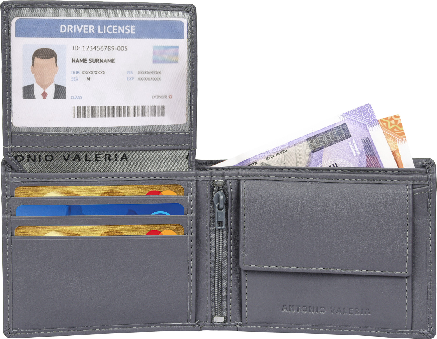 Image of Antonio Valeria Men Casual Grey Genuine Leather Wallet