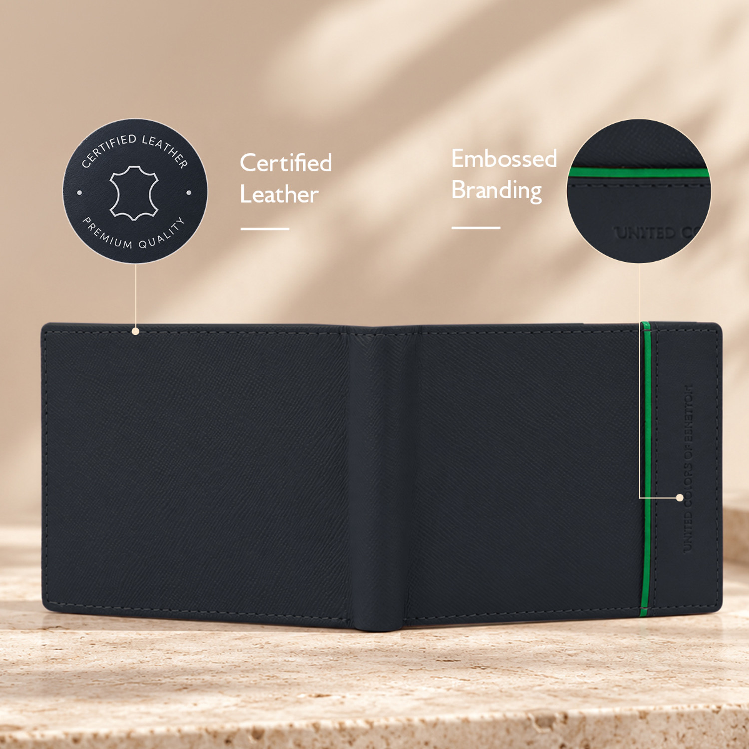 Image of United Colors of Benetton Men Casual Blue Genuine Leather RFID Wallet (4 Card Slots)
