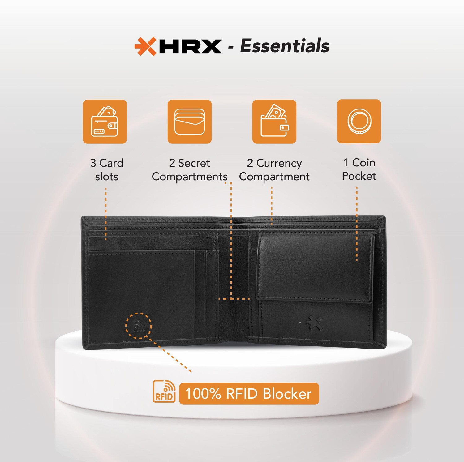 Image of HRX by Hrithik Roshan Men Casual Black Genuine Leather Wallet