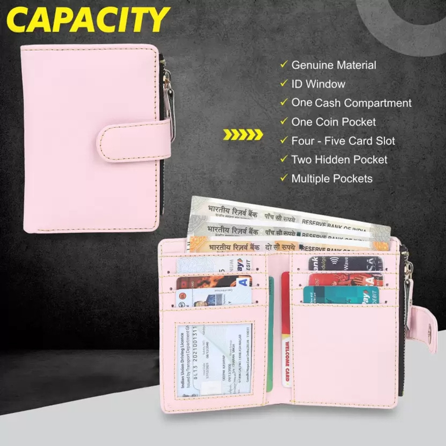Image of JND Girls Casual Pink Artificial Leather Wallet