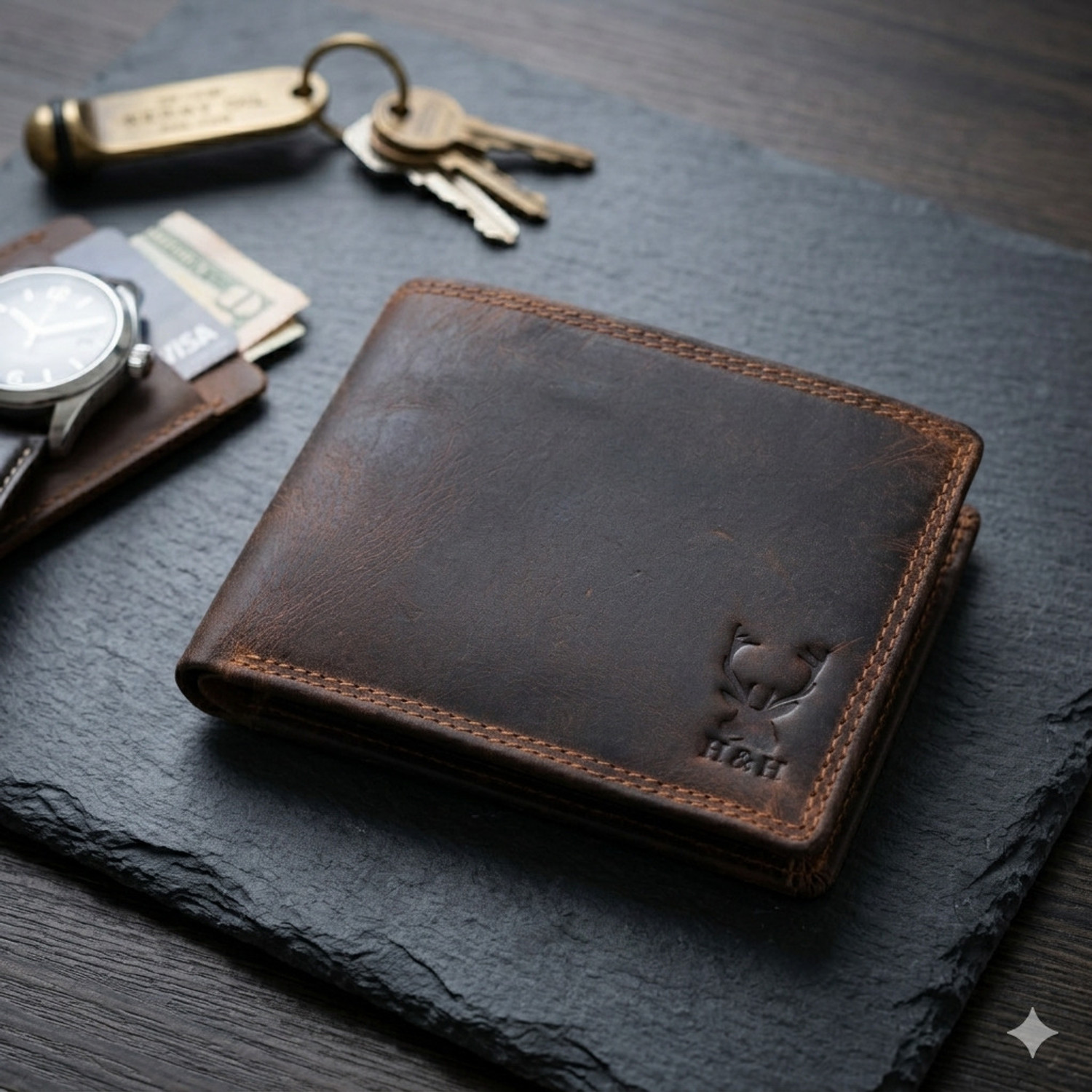 Image of H&H Men Trendy, Casual Brown Genuine Leather RFID Wallet (7 Card Slots)