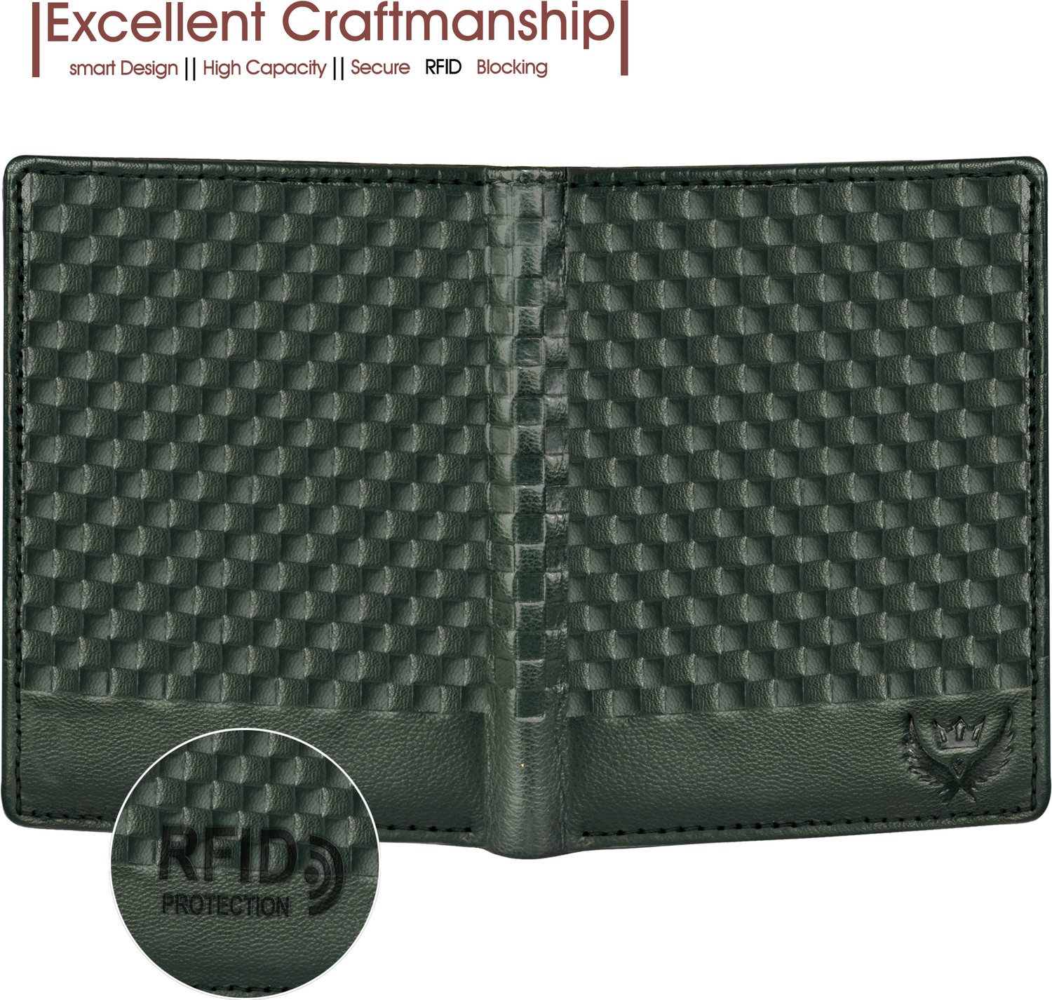 Image of LORENZ Men Casual, Formal Green Genuine Leather Wallet