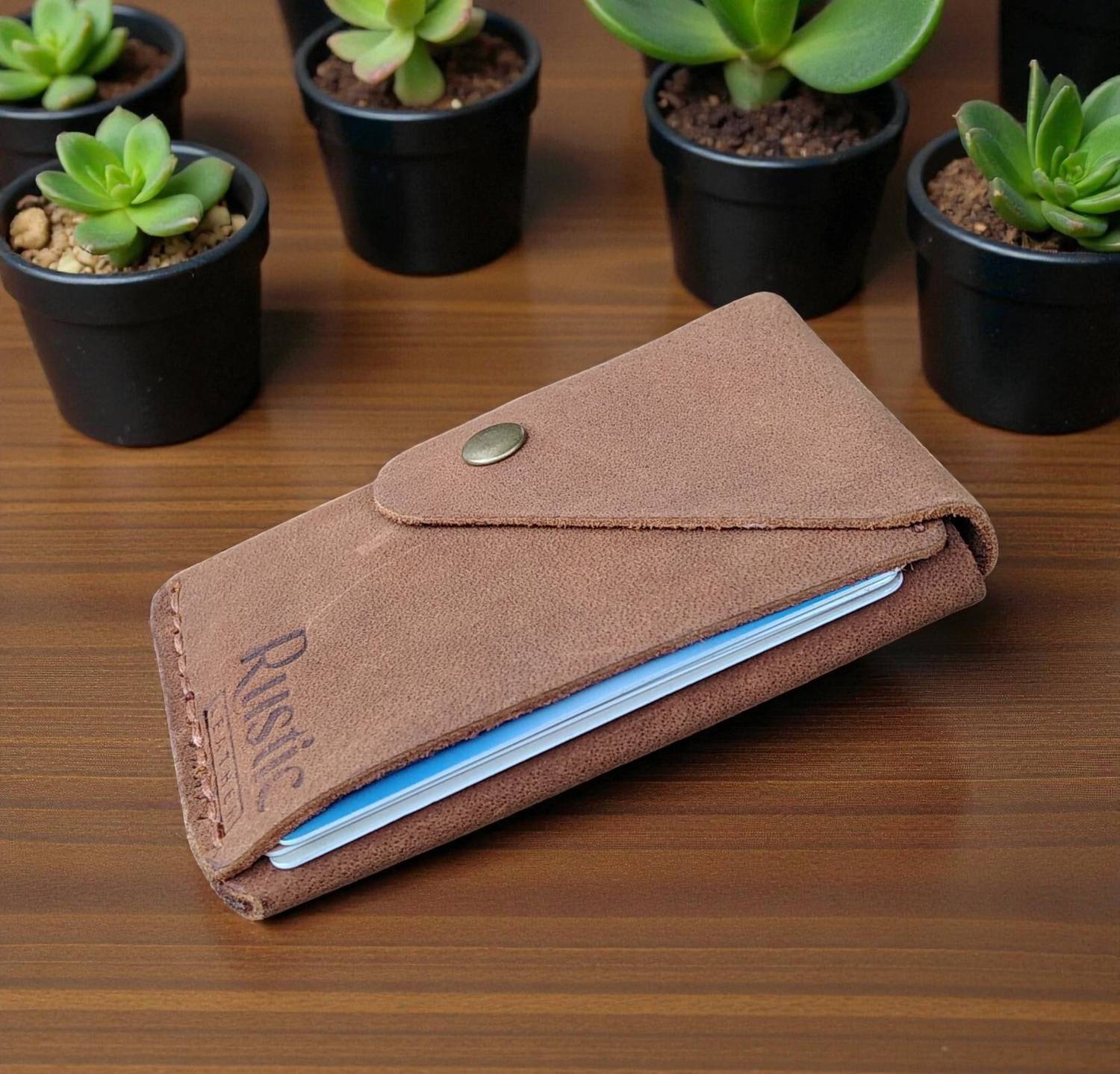 Rustic Brown Leather Card Holder - Image 4