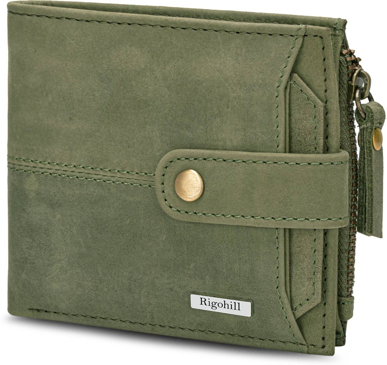Rigohill Men Casual Green Genuine Leather Wallet