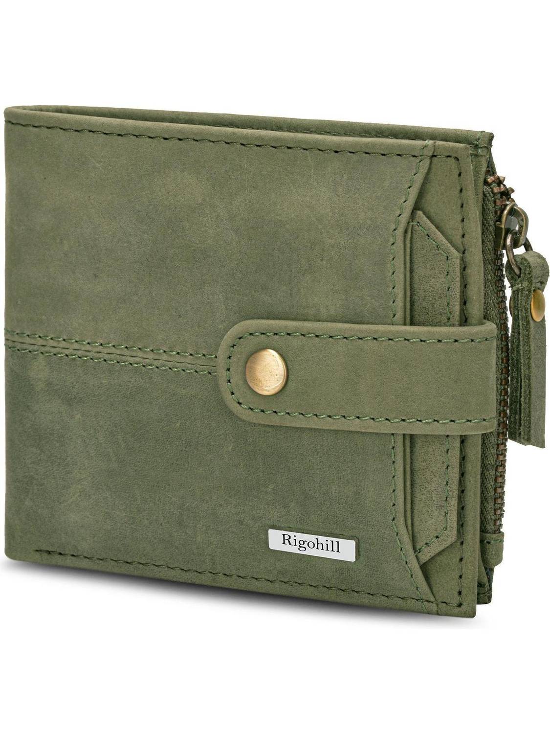 Rigohill Men Casual Green Genuine Leather Wallet