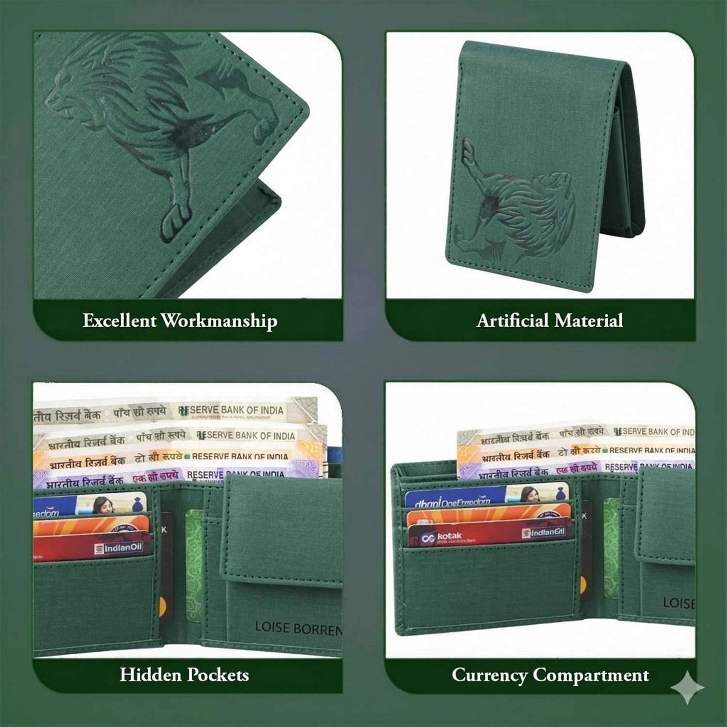 Image of LOISE CRAFT Men Casual, Evening /Party Green Artificial Leather Wallet