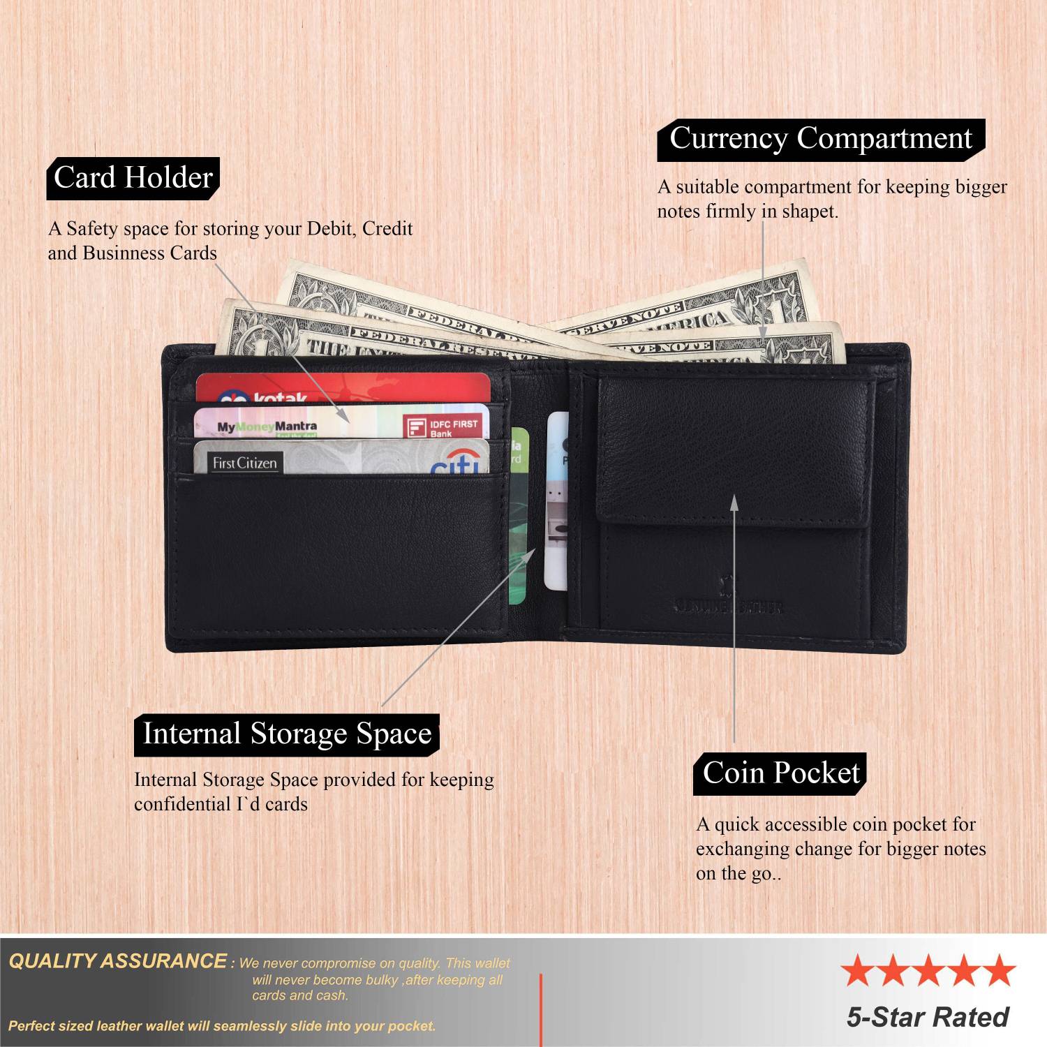 URBAN Men Black Genuine Leather Wallet - Image 3