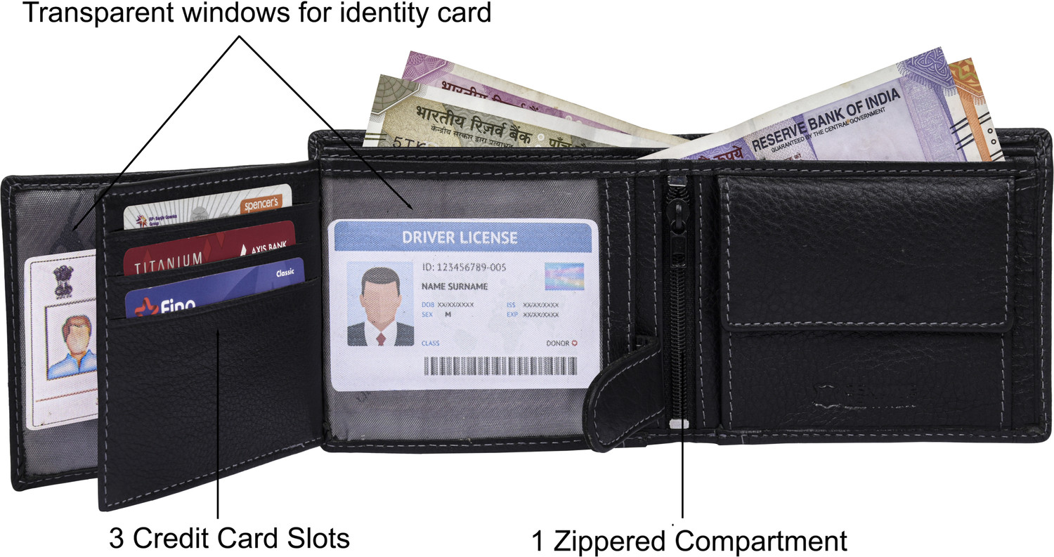 Image of URBAN FOREST Men Casual Black Genuine Leather Wallet