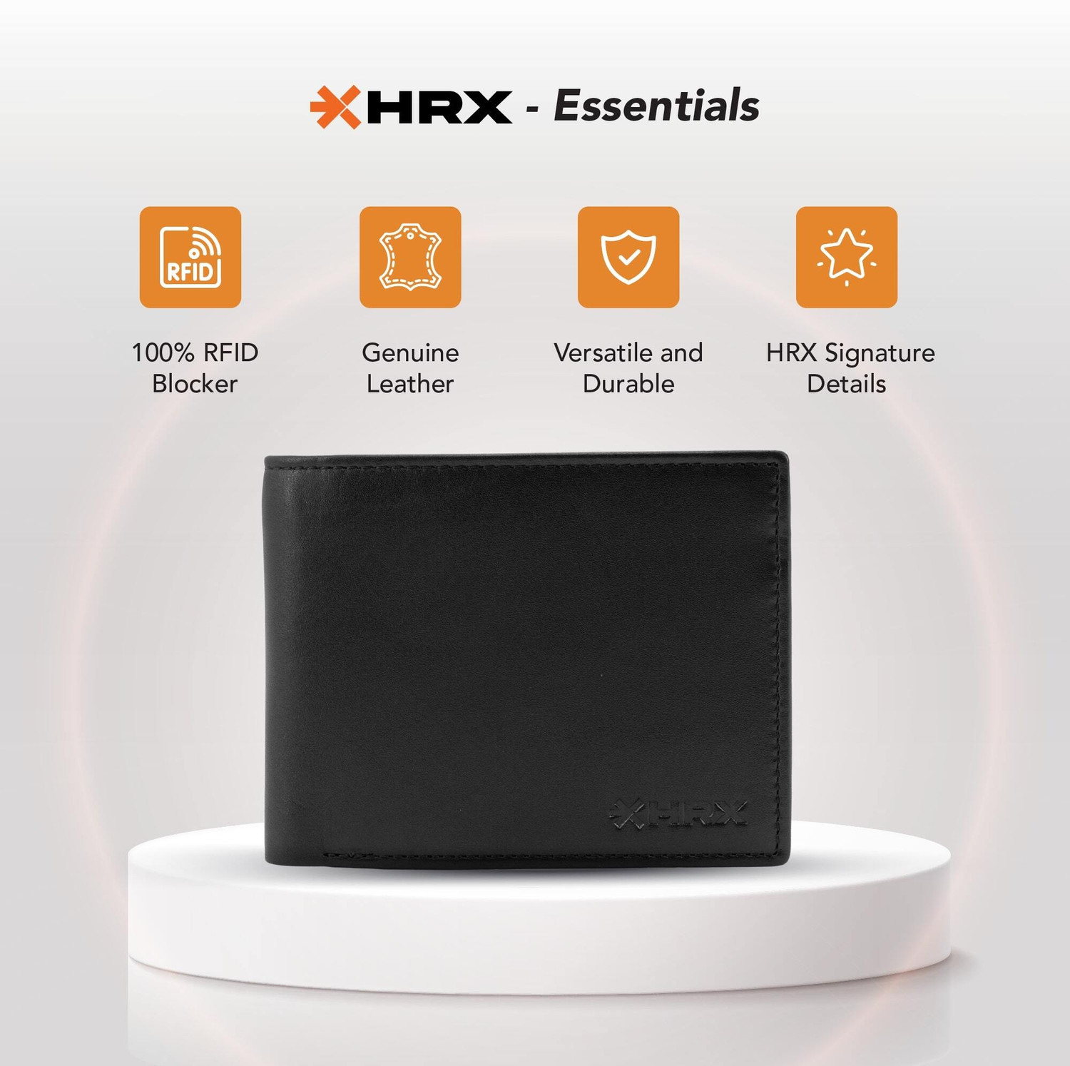 Image of HRX by Hrithik Roshan Men Casual Black Genuine Leather Wallet
