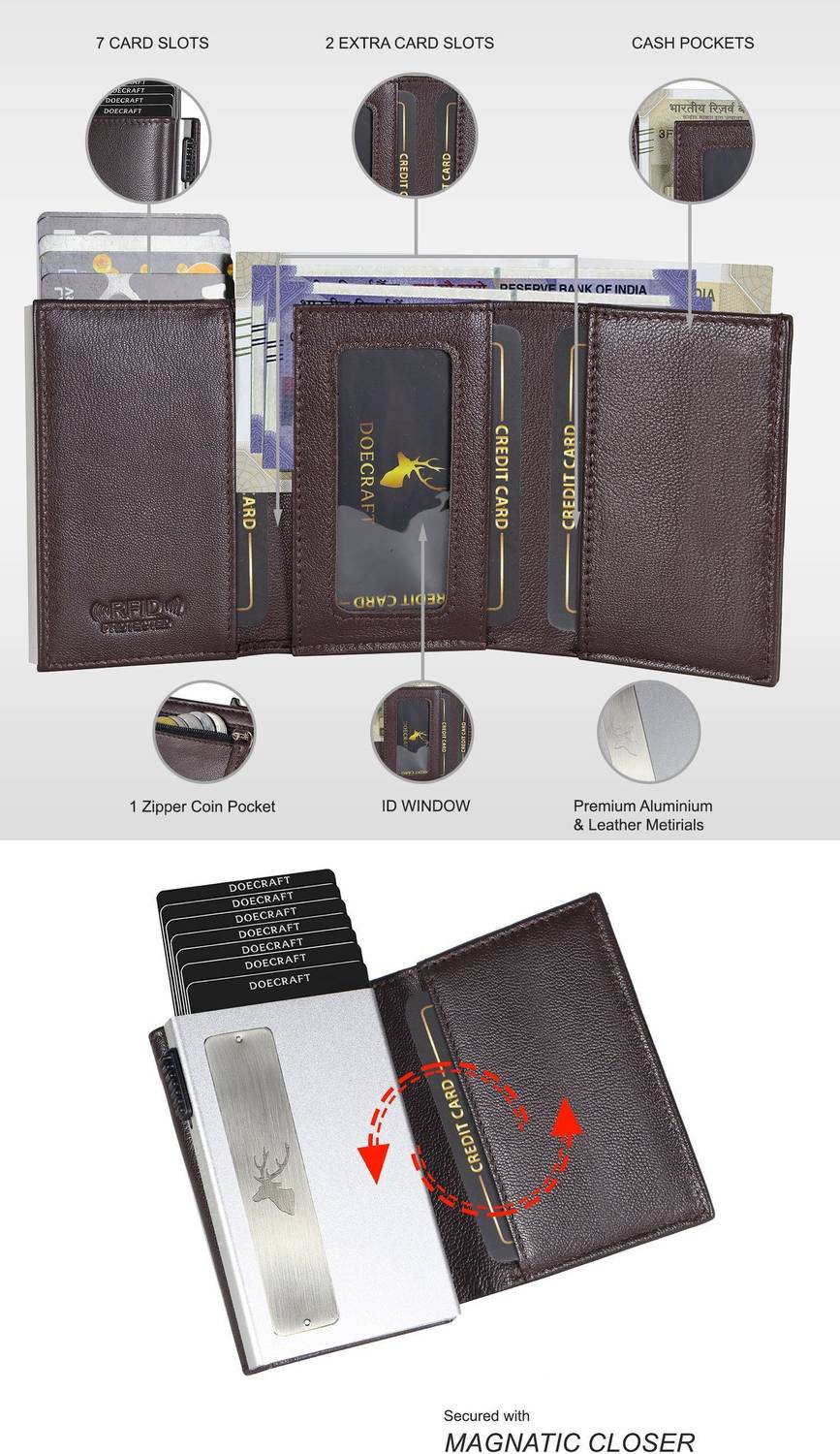 DOECRAFT Men Black Aluminium Leather Wallet - Image 2