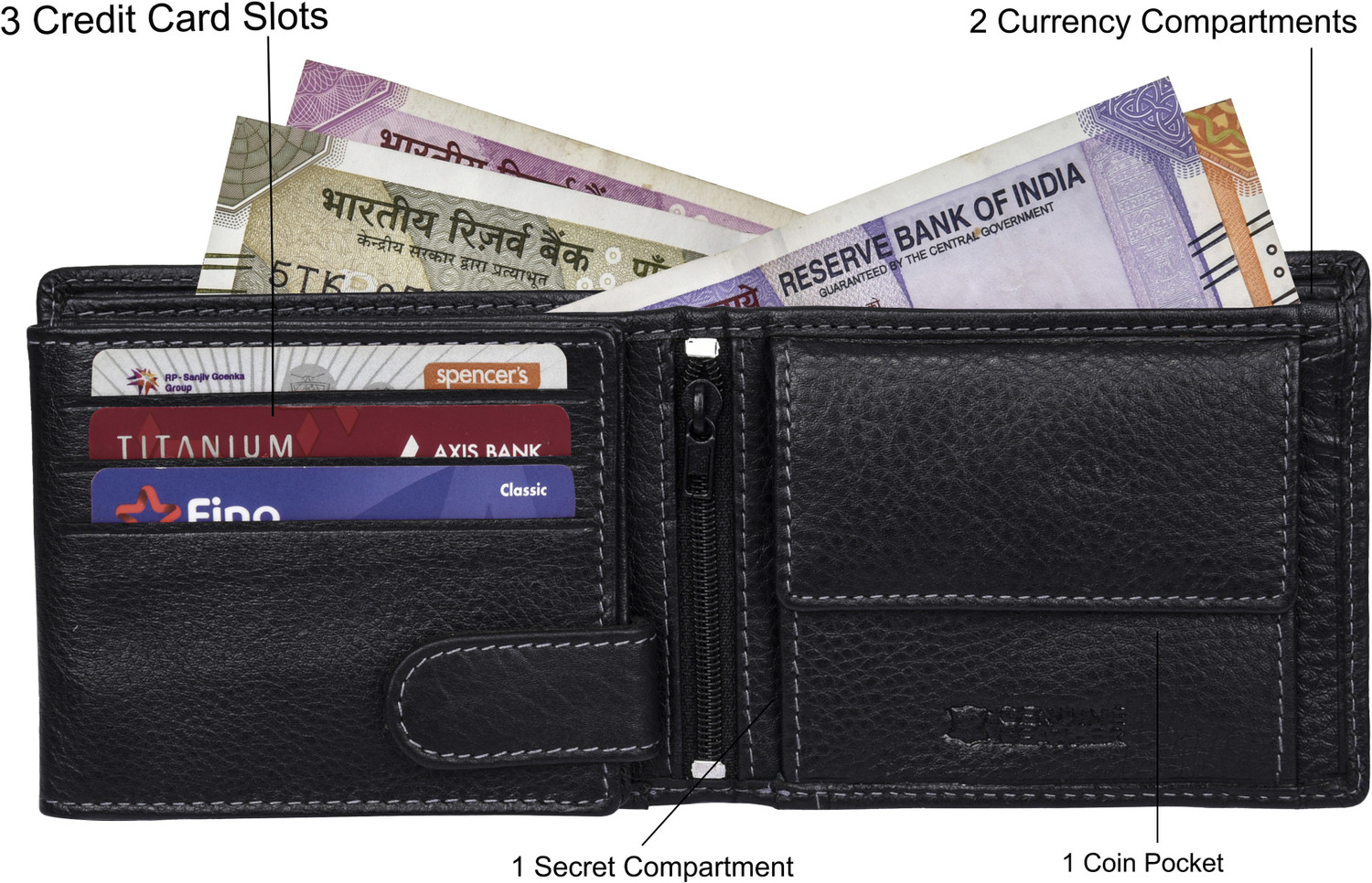Image of URBAN FOREST Men Casual Black Genuine Leather Wallet