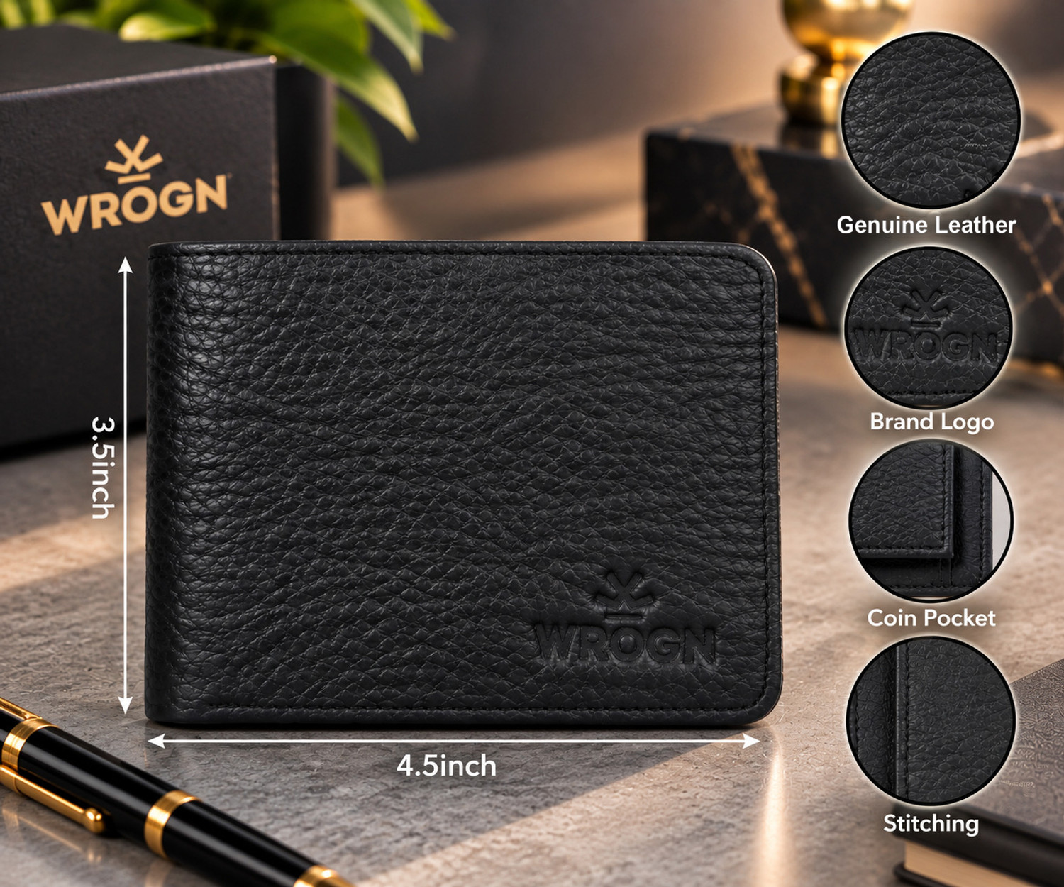 Image of WROGN Men Casual, Ethnic, Evening /Party, Formal, Travel, Trendy Black Genuine Leather RFID Wallet (8 Card Slots)