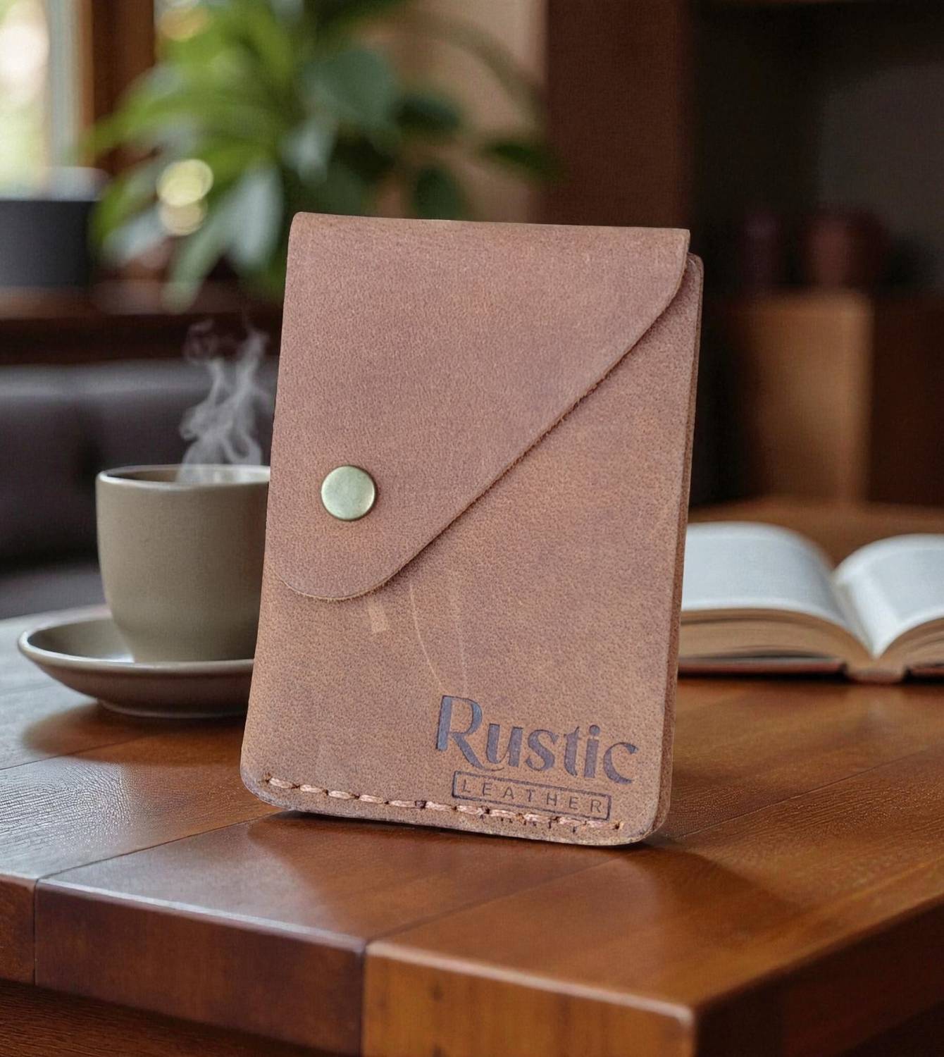Rustic Brown Leather Card Holder - Image 3