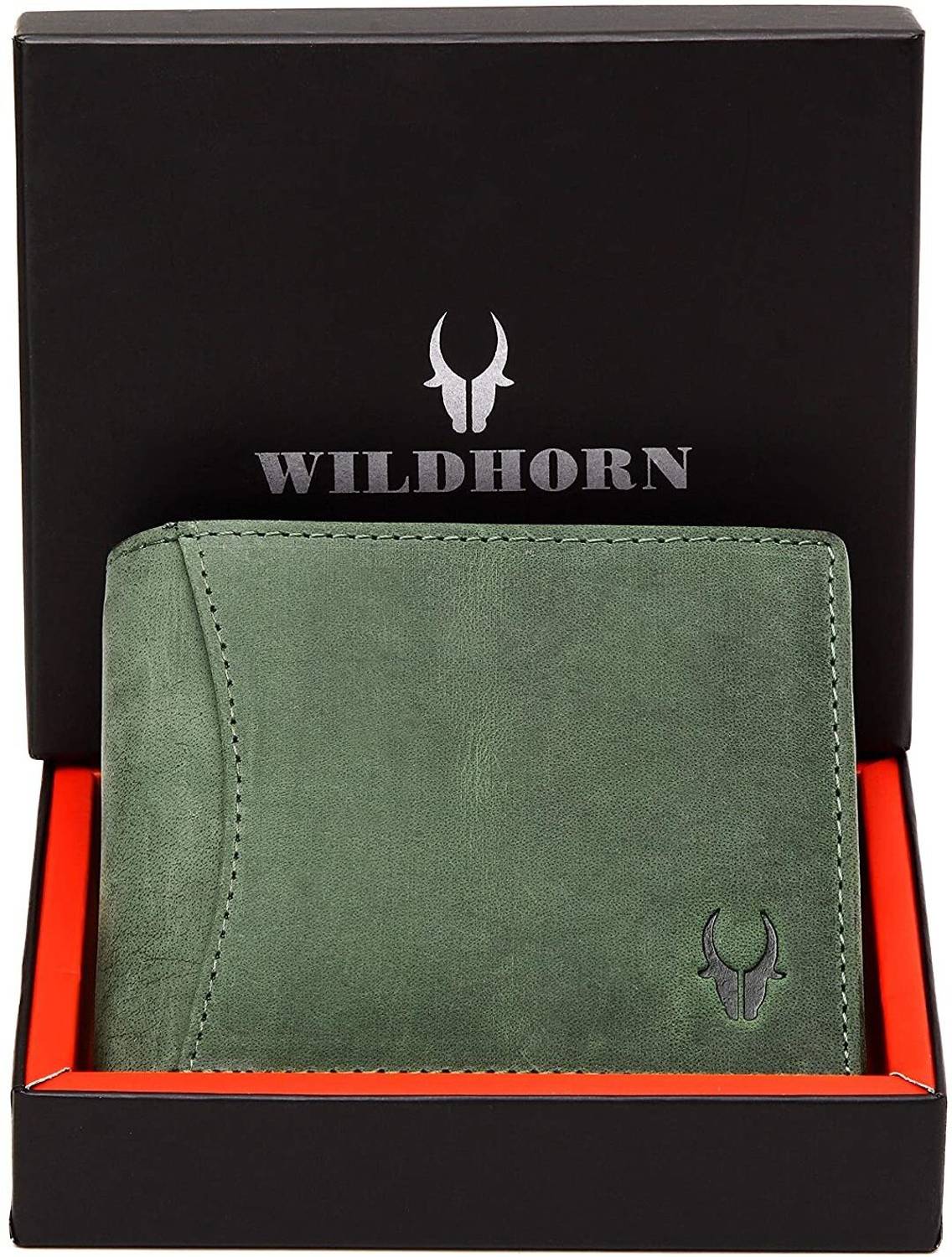 WILDHORN Men Green Leather Wallet