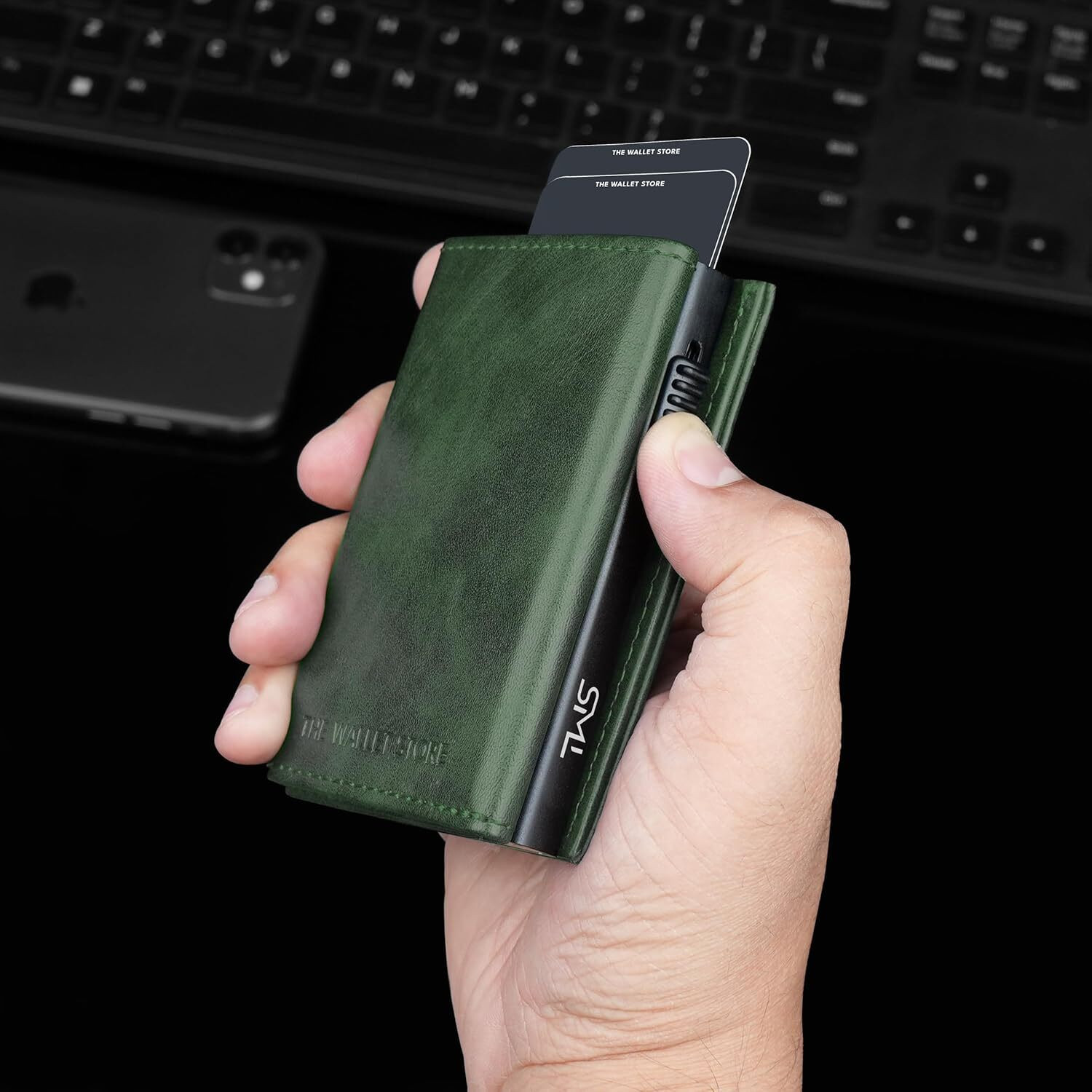 Image of thewalletstore Men Casual Green Genuine Leather Wallet