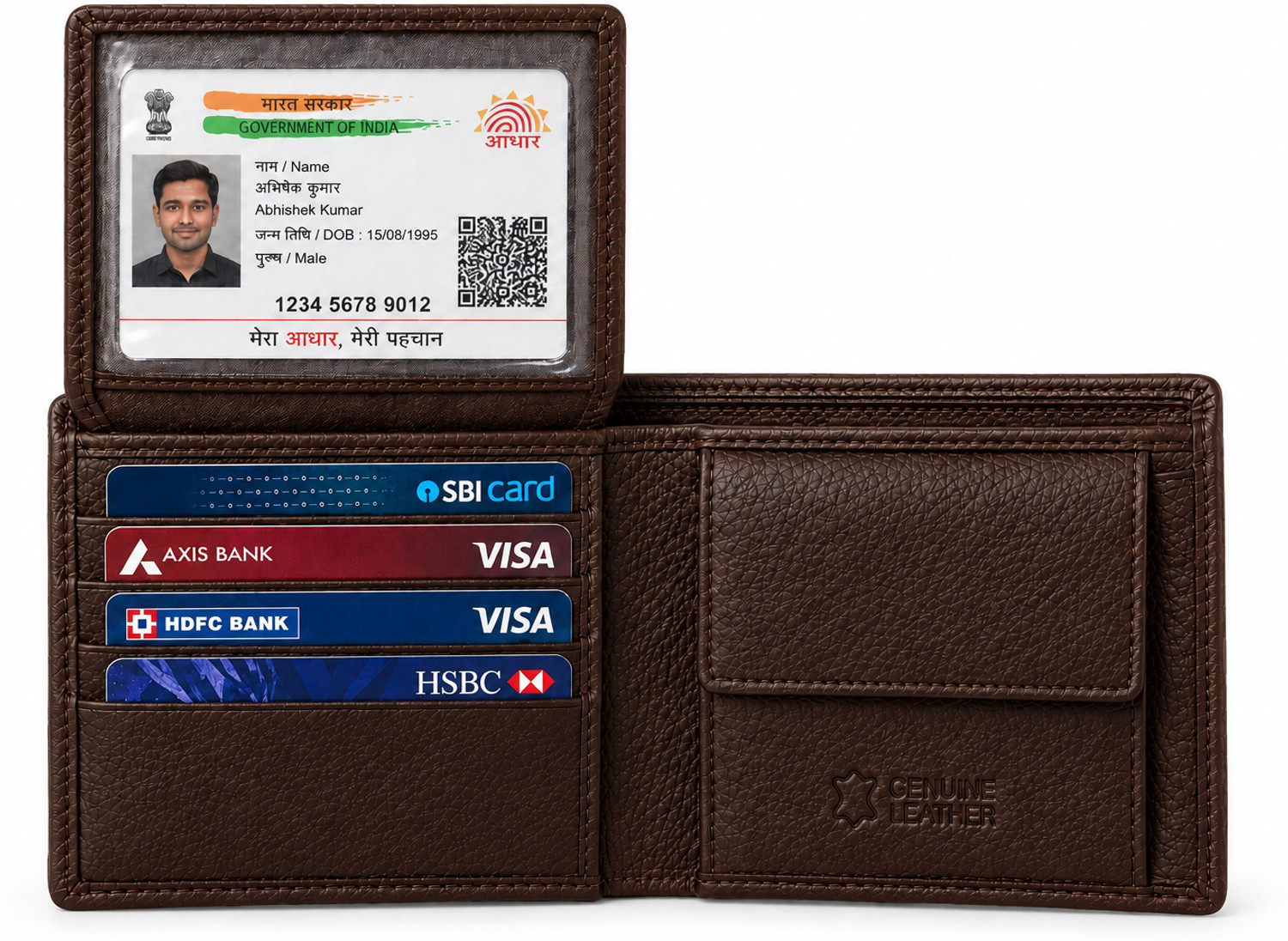 Image of WROGN Men Casual Brown Genuine Leather RFID Wallet (10 Card Slots)