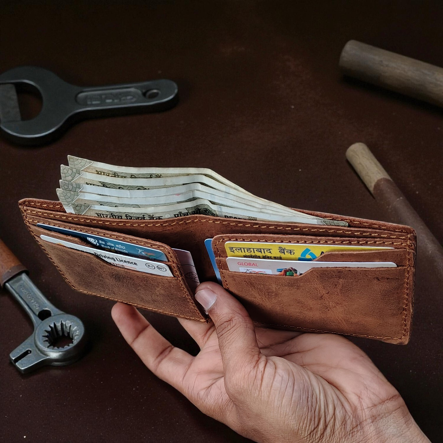 Image of Rustic Craft Men Trendy Brown Genuine Leather Wallet