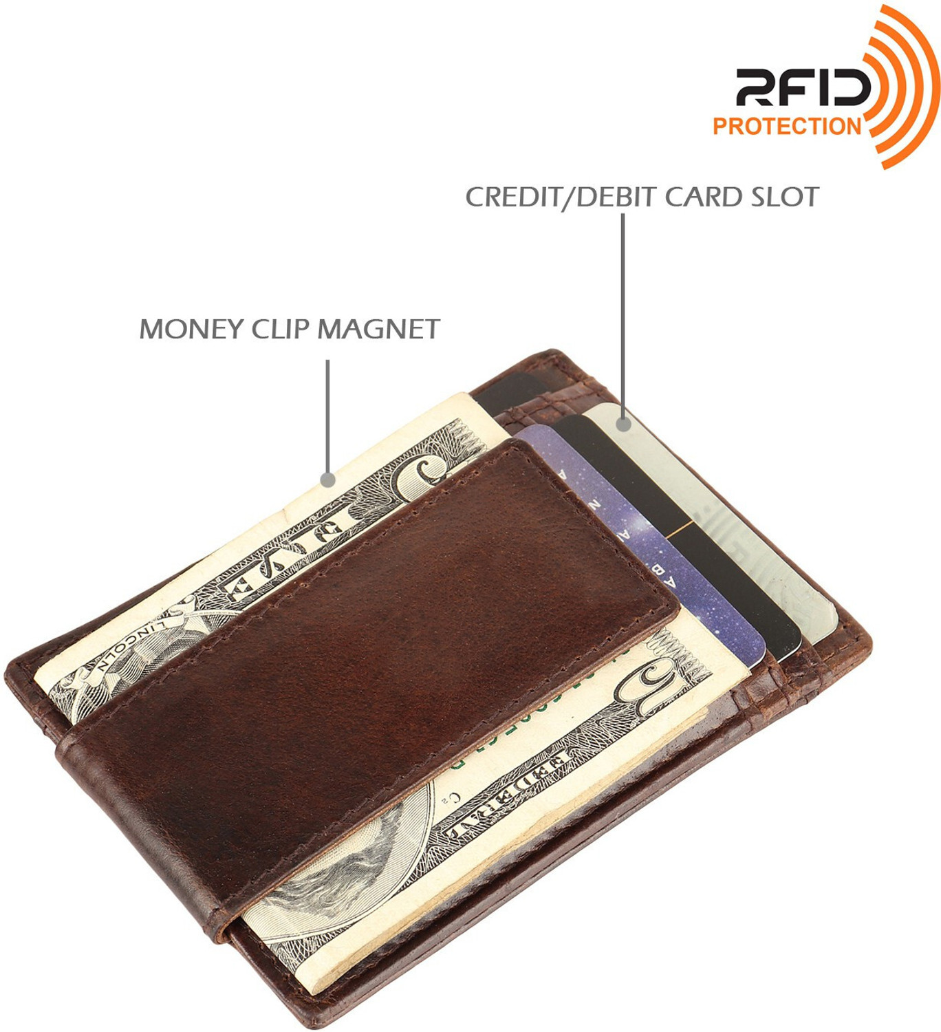 Image of Jungler RFID Blocking Minimalist Genuine Leather Money Clip Wallet Slim Front Pocket Wallet Credit Card Holder with ID Window 6 Card Holder