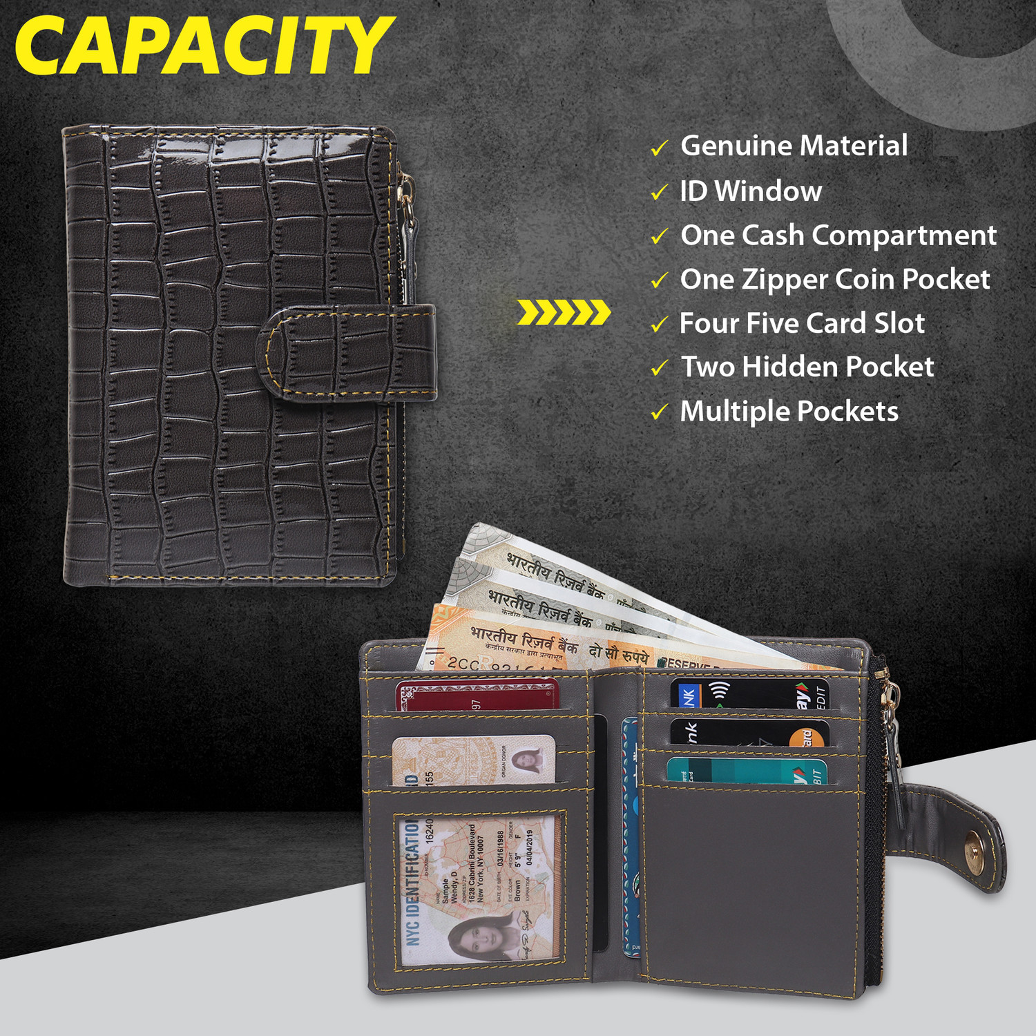 Image of TnW Women Casual Black Artificial Leather Wrist Wallet