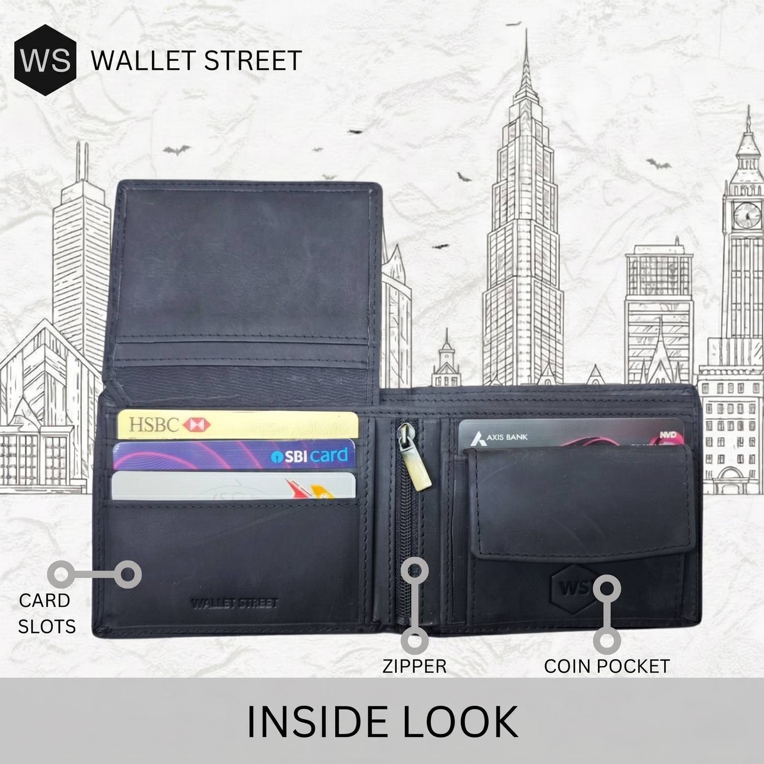 WALLETSTREET Men Black Genuine Leather Wallet - Image 3