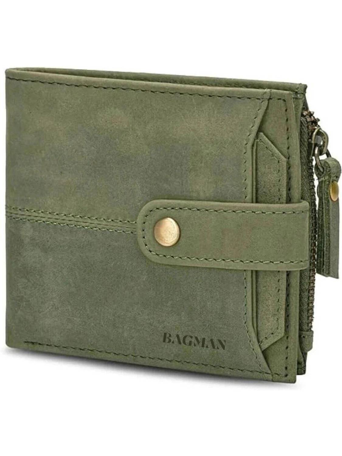 BAGMAN Men Green Leather Wallet - Image 1