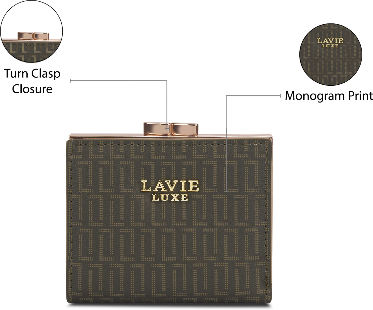 Image of Lavie Luxe Women Casual Khaki Genuine Leather Wallet