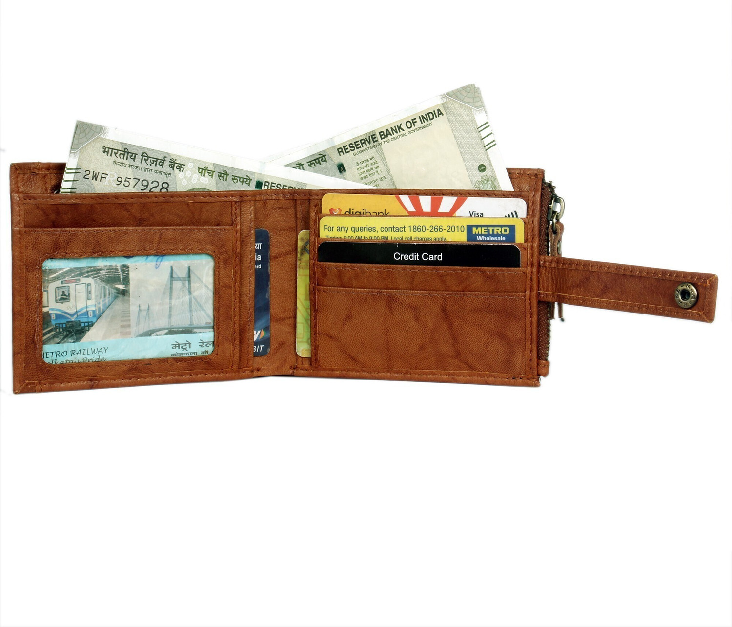 Image of GO HIDE Men Casual Brown Genuine Leather Wallet - Mini (13 Card Slots)