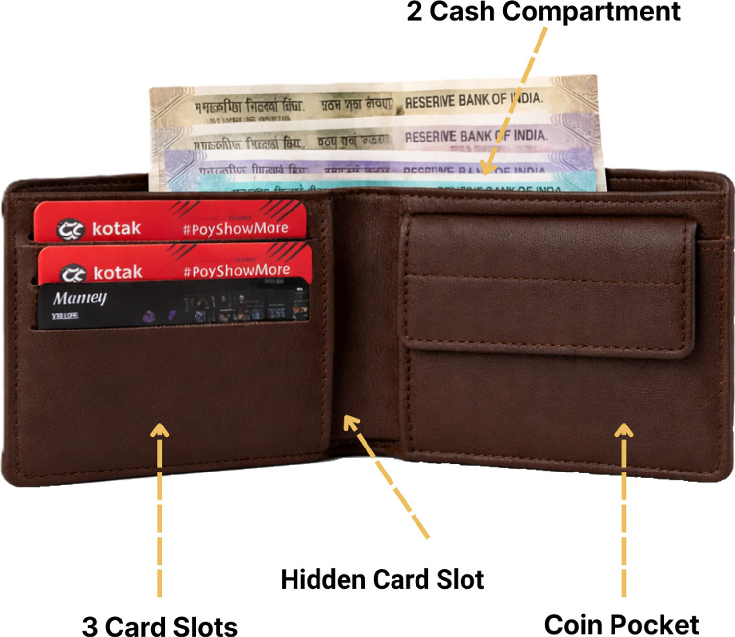 Image of FoldCraft Men Formal, Casual, Evening /Party, Ethnic, Travel, Trendy Brown Artificial Leather Wallet