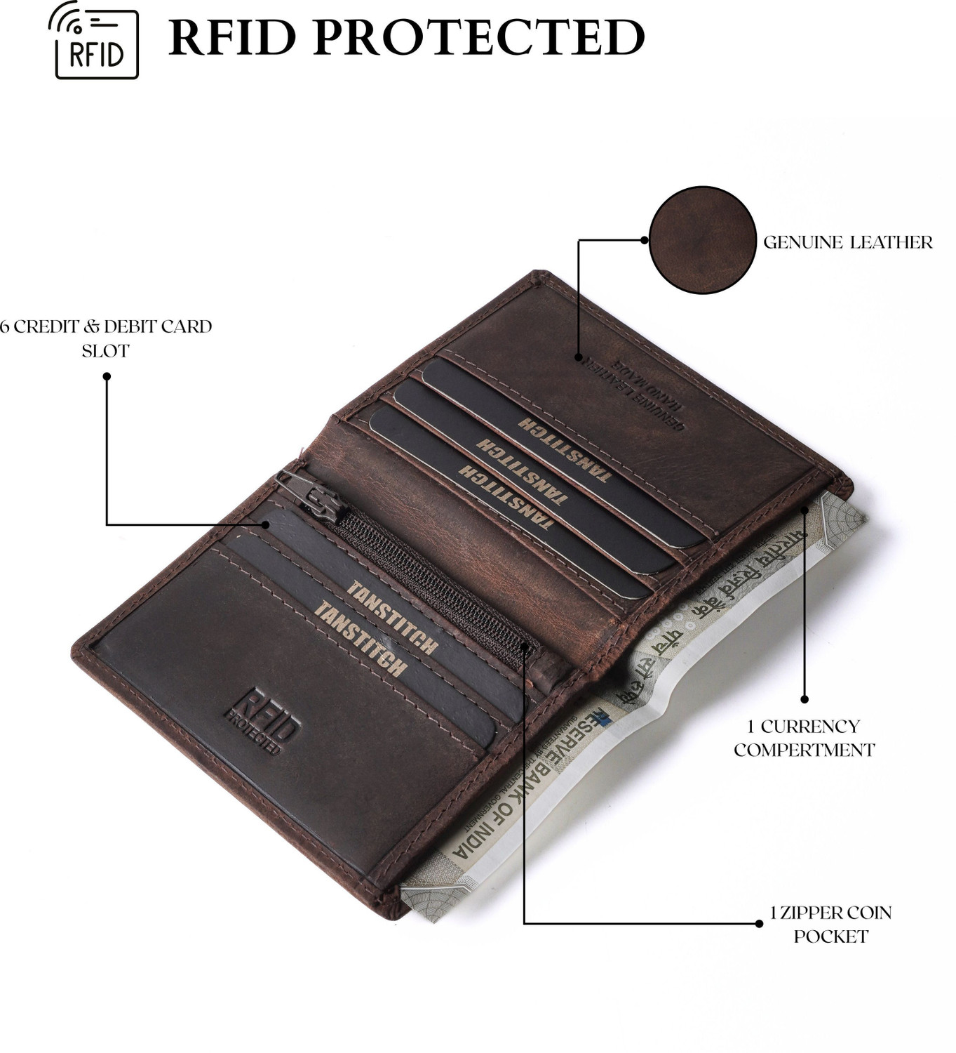 Image of TANSTITCH Men Casual, Trendy, Travel Brown Genuine Leather Card Holder