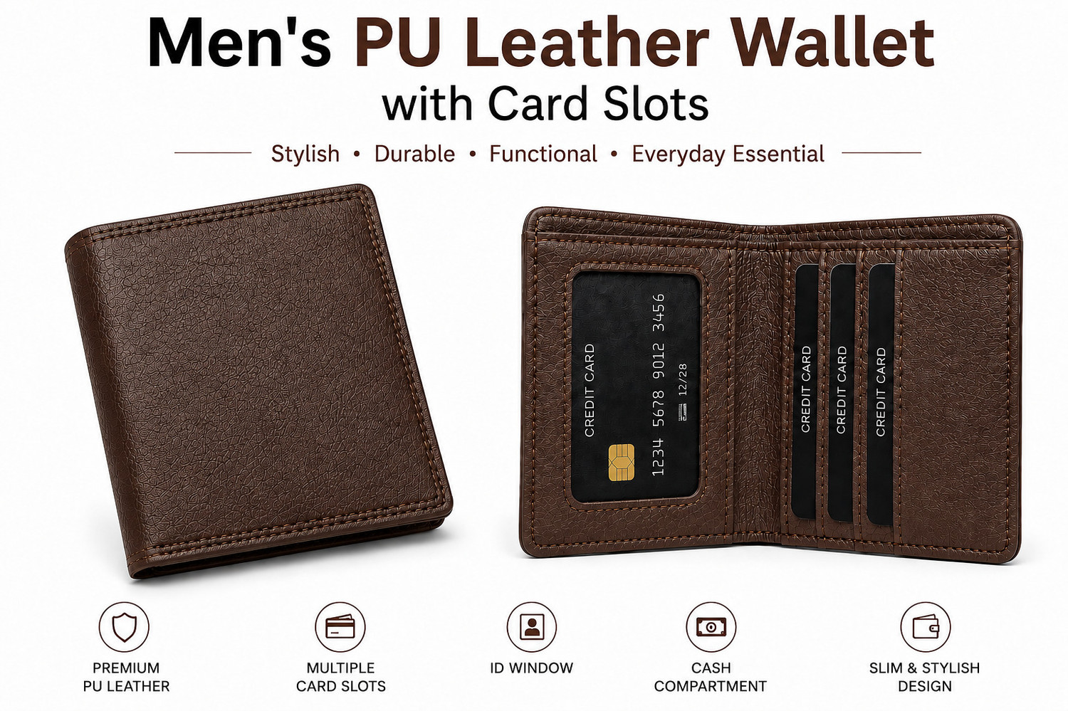 Image of Velbero Men Casual, Ethnic, Evening /Party, Formal, Travel, Trendy Brown Artificial Leather Card Holder