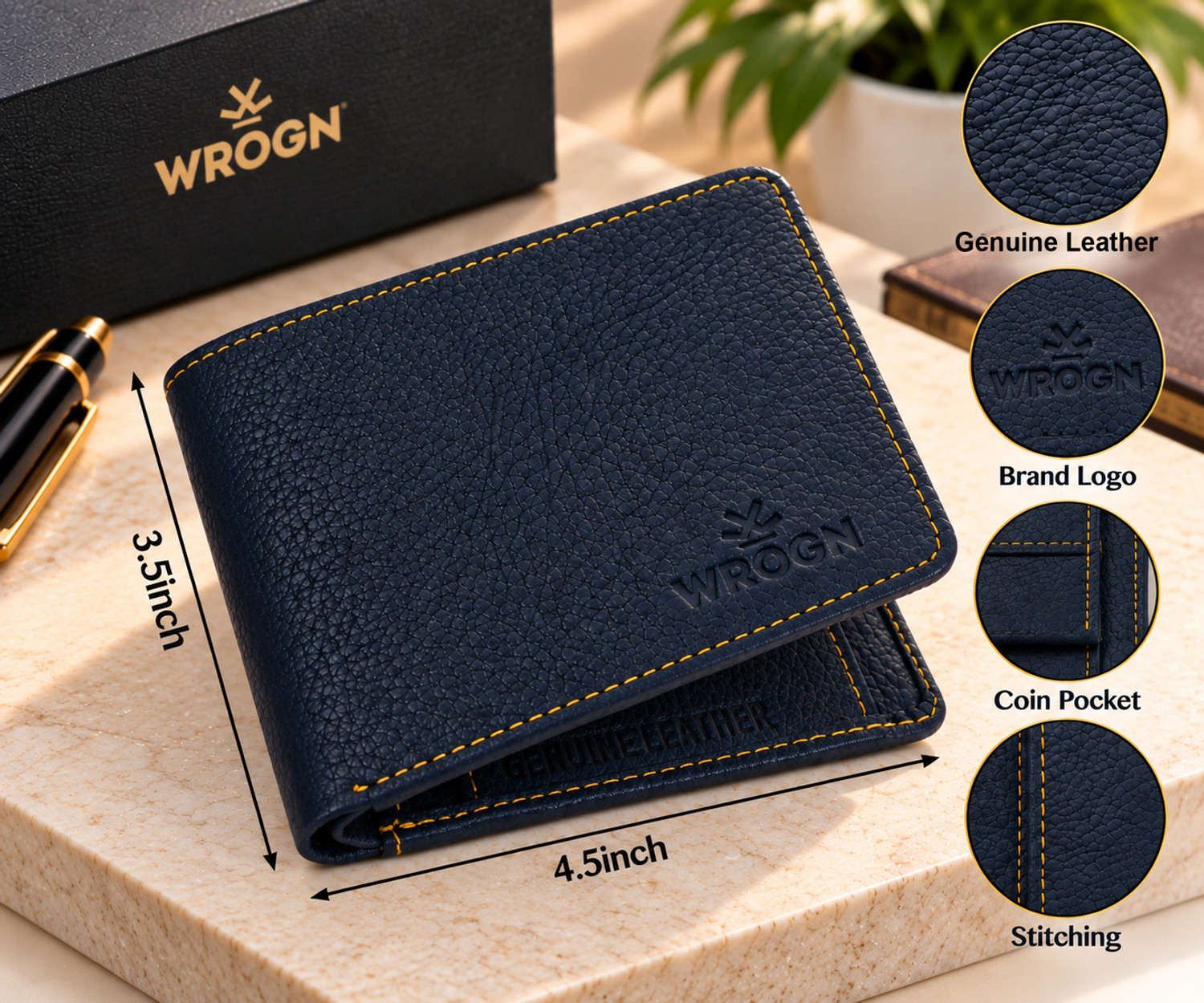Image of WROGN Men Casual, Ethnic, Evening /Party, Formal, Travel, Trendy Blue Genuine Leather Wallet