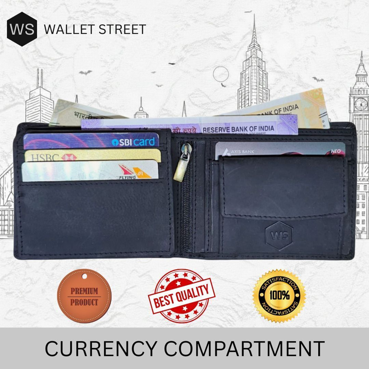 Image of WALLETSTREET Men Trendy, Formal, Evening /Party, Travel Black Genuine Leather Wallet
