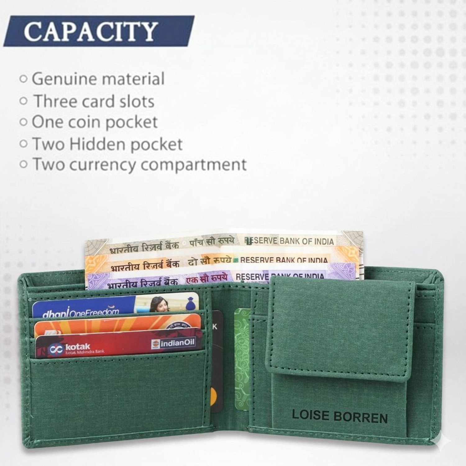 Image of LOISE CRAFT Men Casual, Evening /Party Green Artificial Leather Wallet