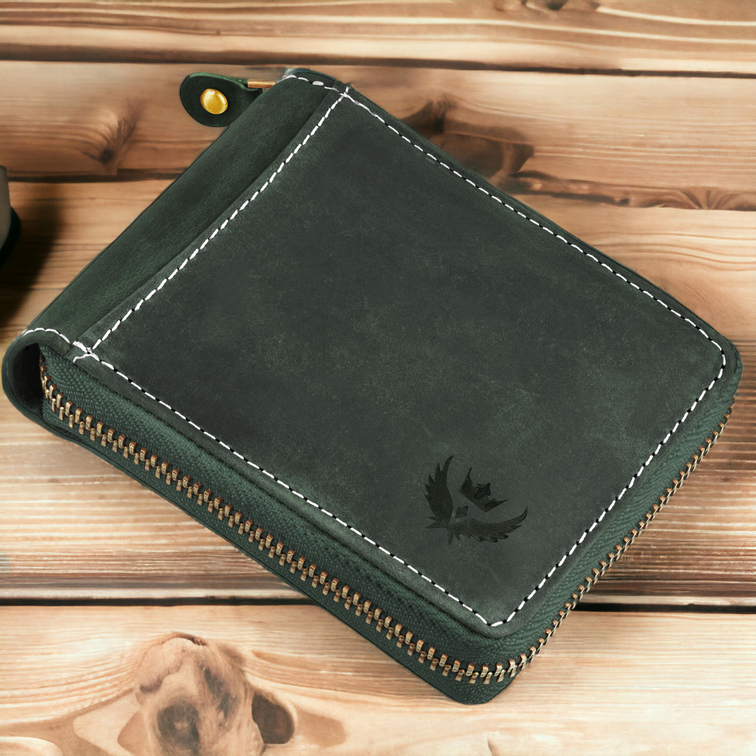 LORENZ Men Casual Green Genuine Leather Wallet