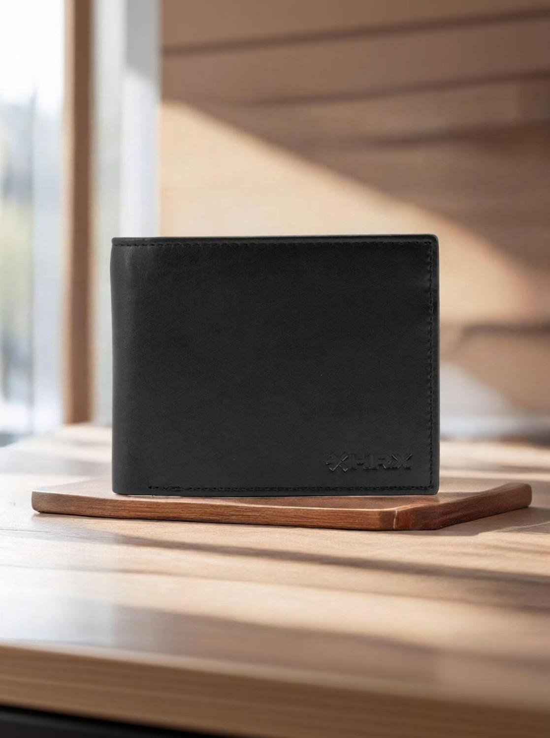 Image of HRX by Hrithik Roshan Men Casual Black Genuine Leather Wallet