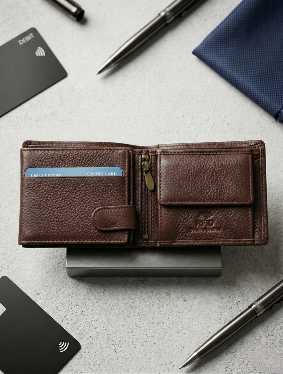 Image of URBAN LEATHER Men Casual, Formal, Travel Brown Genuine Leather Wallet
