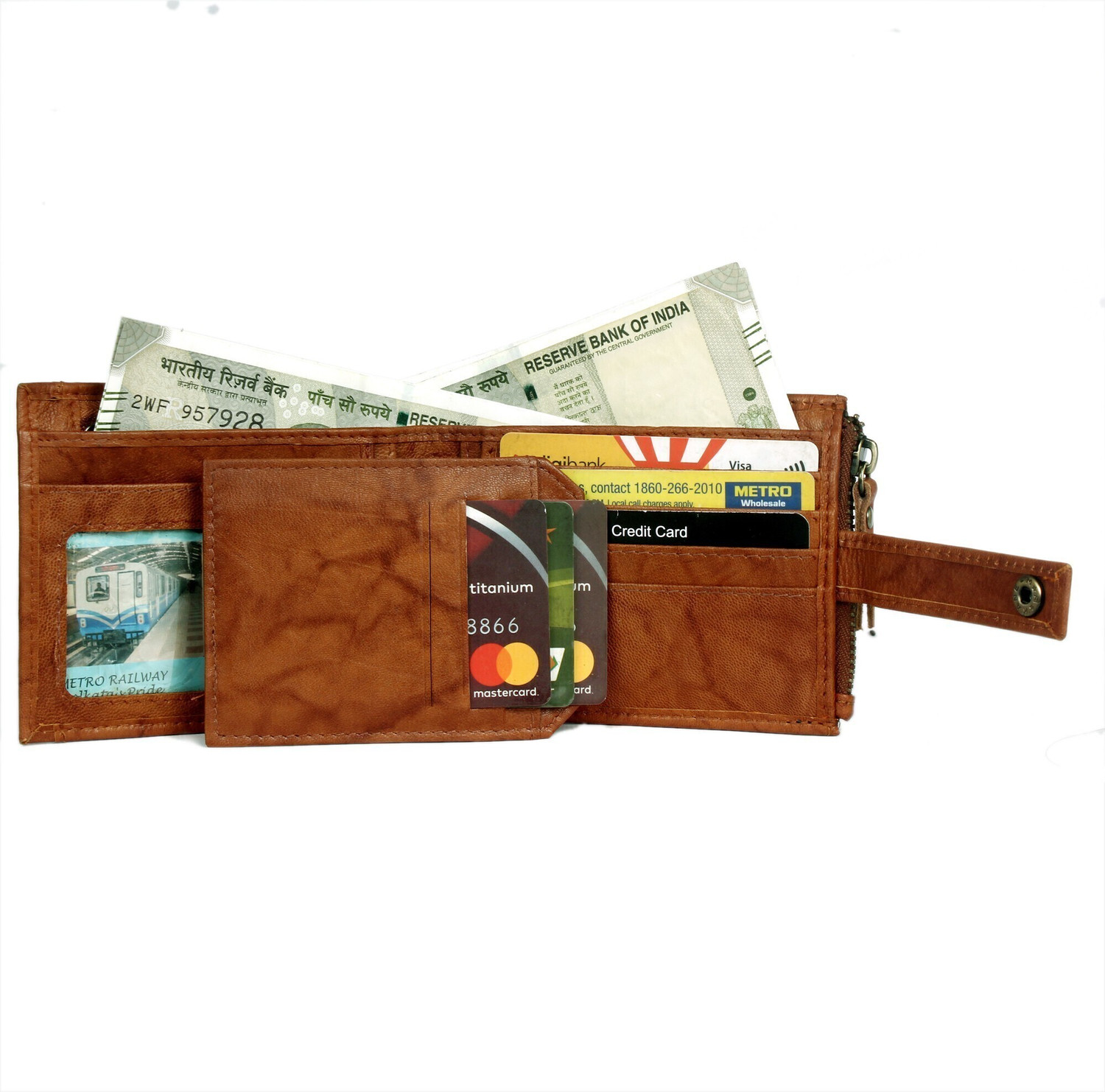 Image of GO HIDE Men Casual Brown Genuine Leather Wallet - Mini (13 Card Slots)