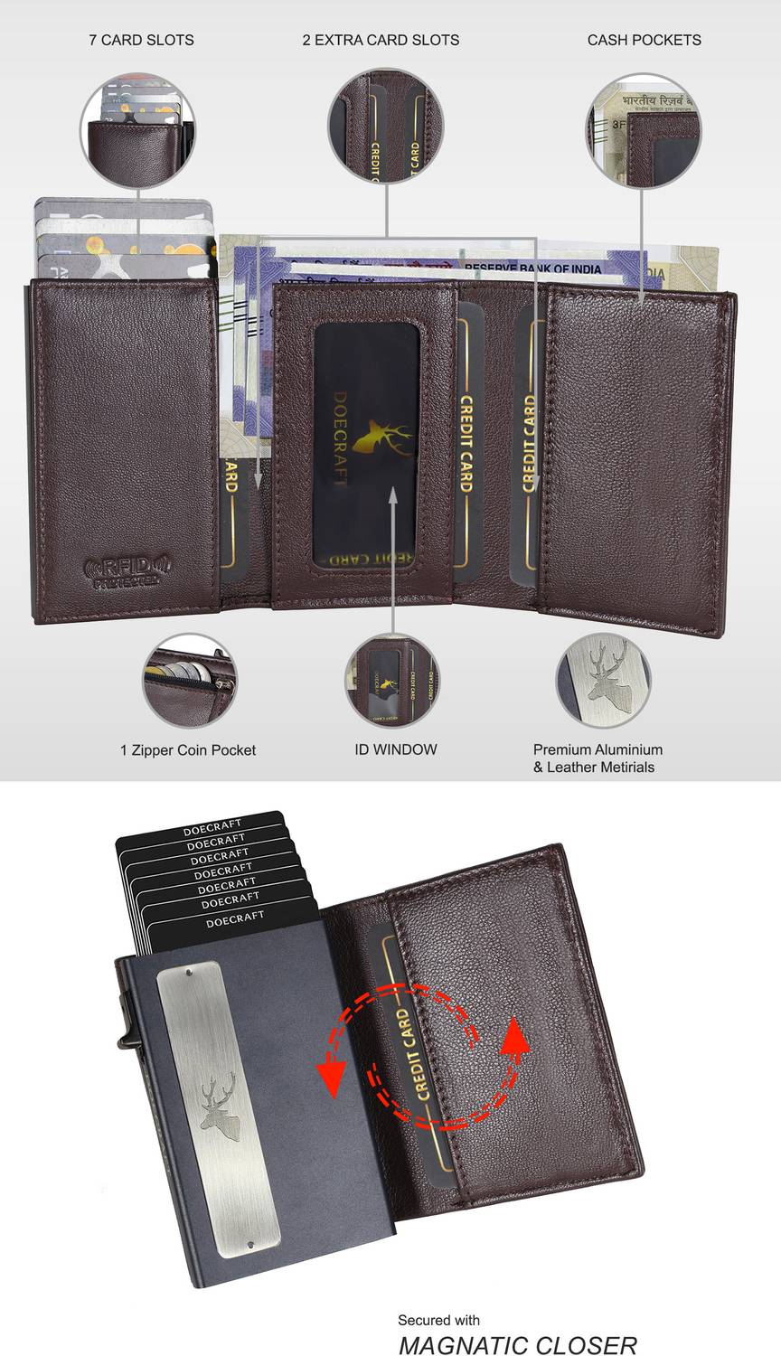 DOECRAFT Men Brown Leather Aluminium Wallet - Image 2