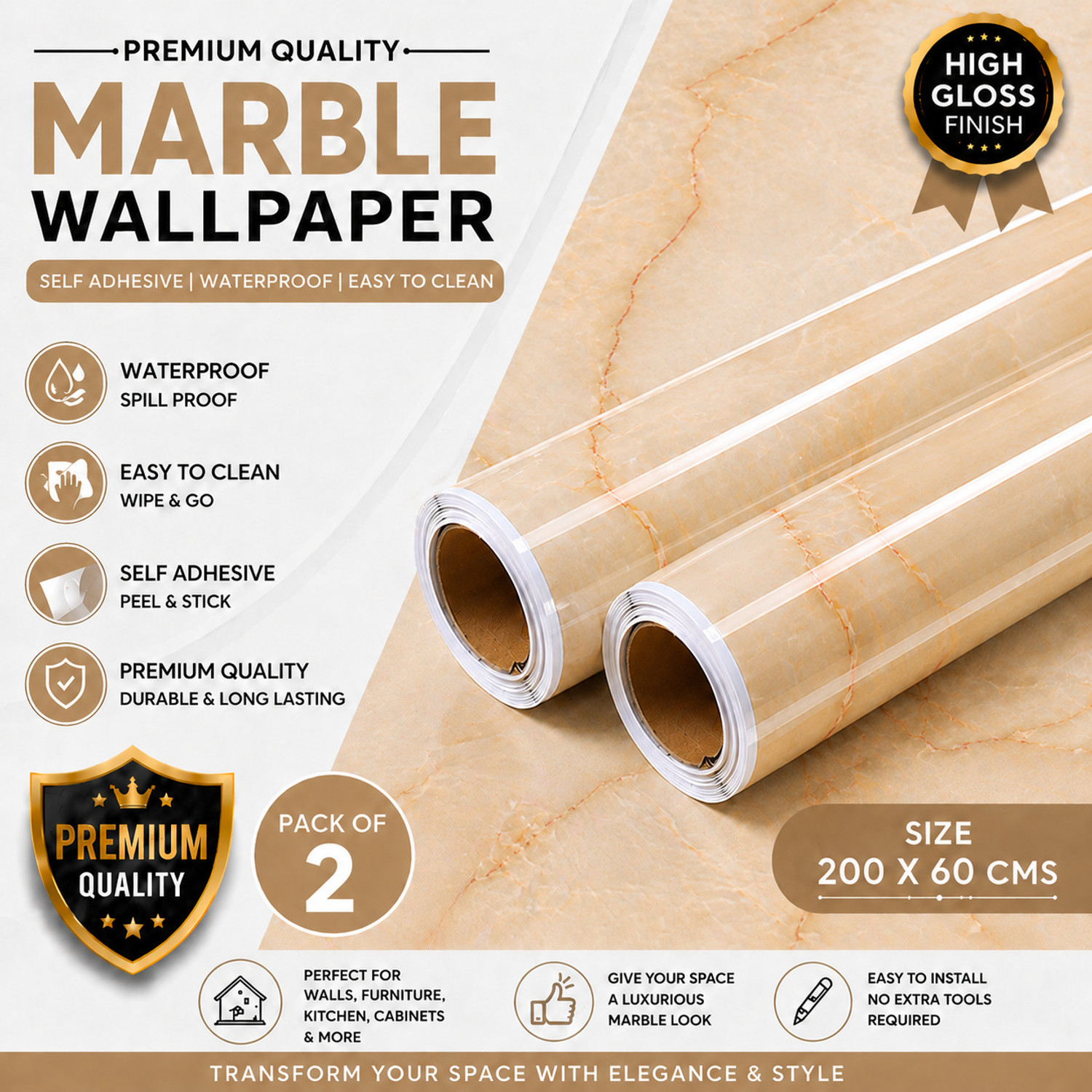 Image of NANCY 200 cm x 60 cm Waterproof Floral & Botanical Vinyl Wallpaper