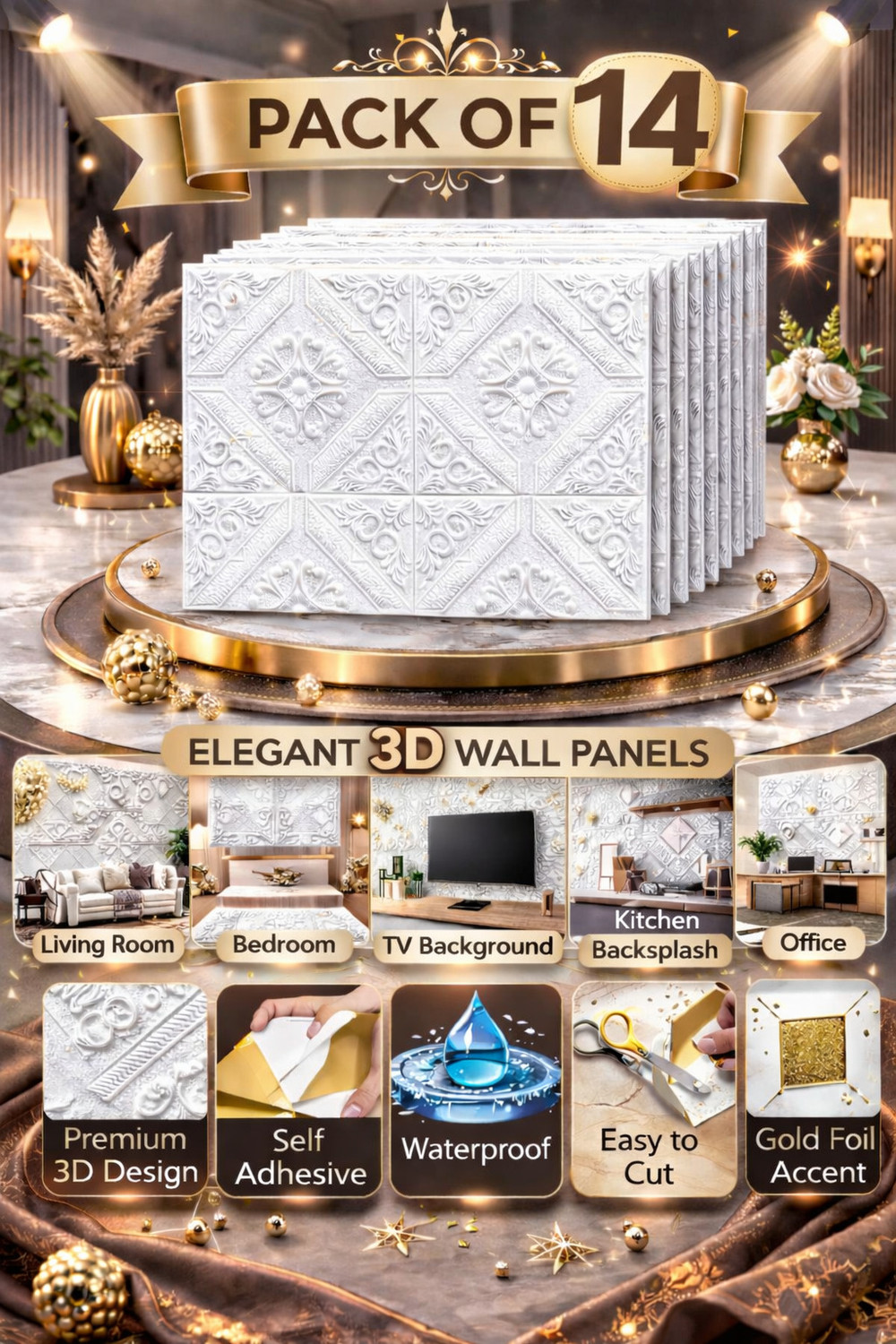 Image of Dec Kitchenpro 70 cm x 70 cm Waterproof Decorative Embossed Wallpaper