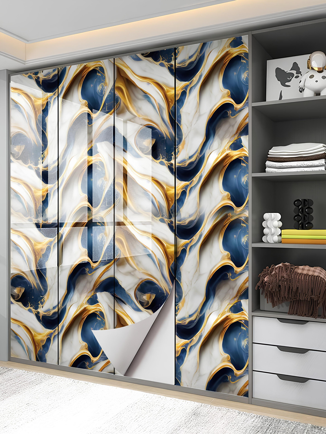 Image of voltify 200 cm Waterproof Wall Sticker For Kitchen & Home Decor - Glossy Marble Pattern Self Adhesive Sticker