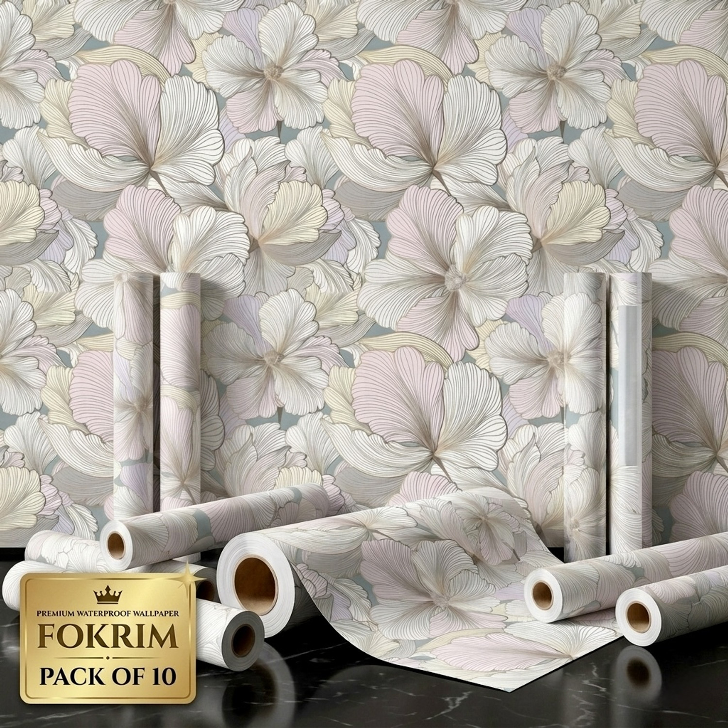 Image of FOKRIM 300 cm x 45 cm Waterproof Floral & Botanical Vinyl Wallpaper